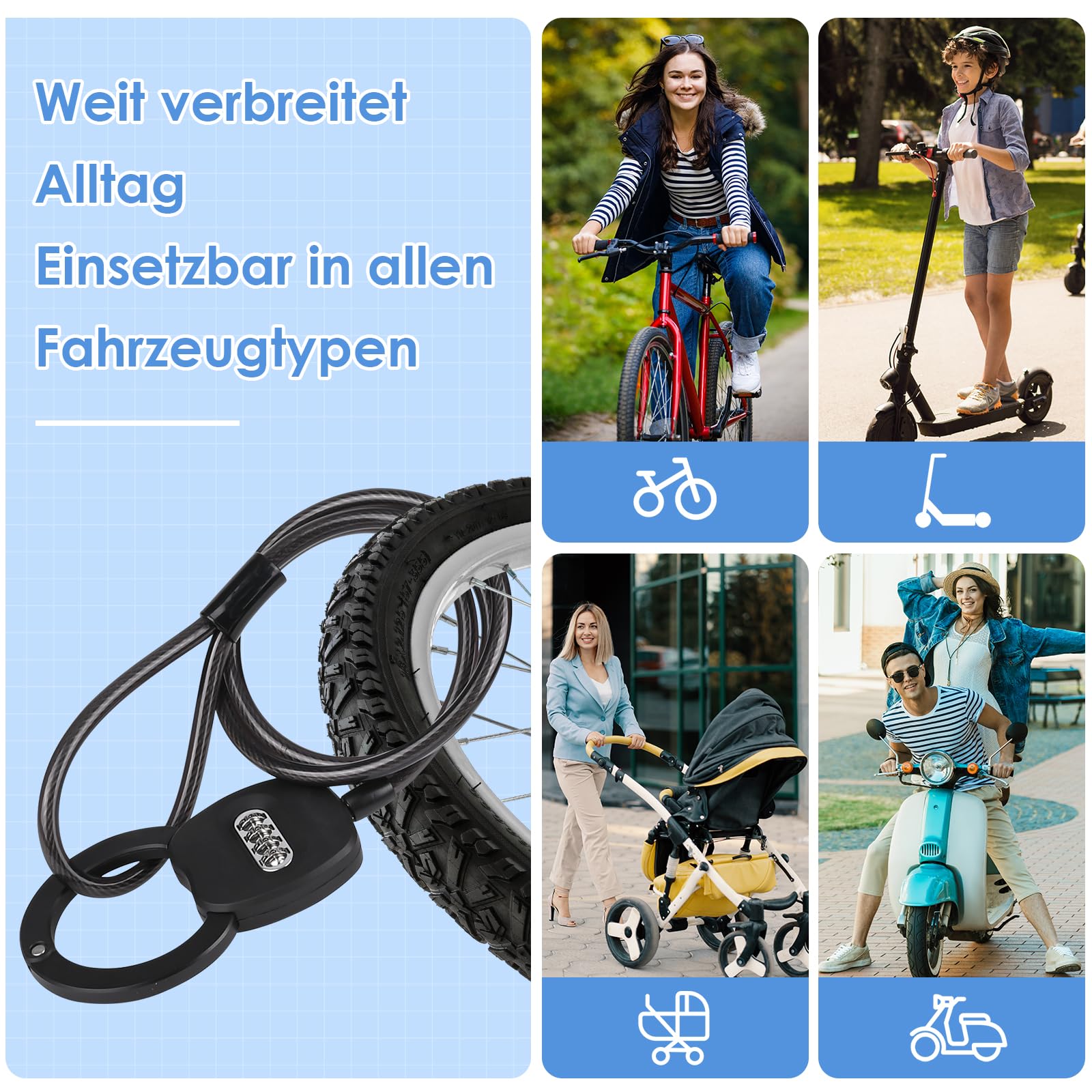 GuKKK Candado Patinete Electrico con 4 códigos,Cadena Antirrobo de 164 cm con 4L Bolsa Impermeable,Cerradura de Esposas con llave, Catena Bbicicletta Antifurto,Ideal para Scooters