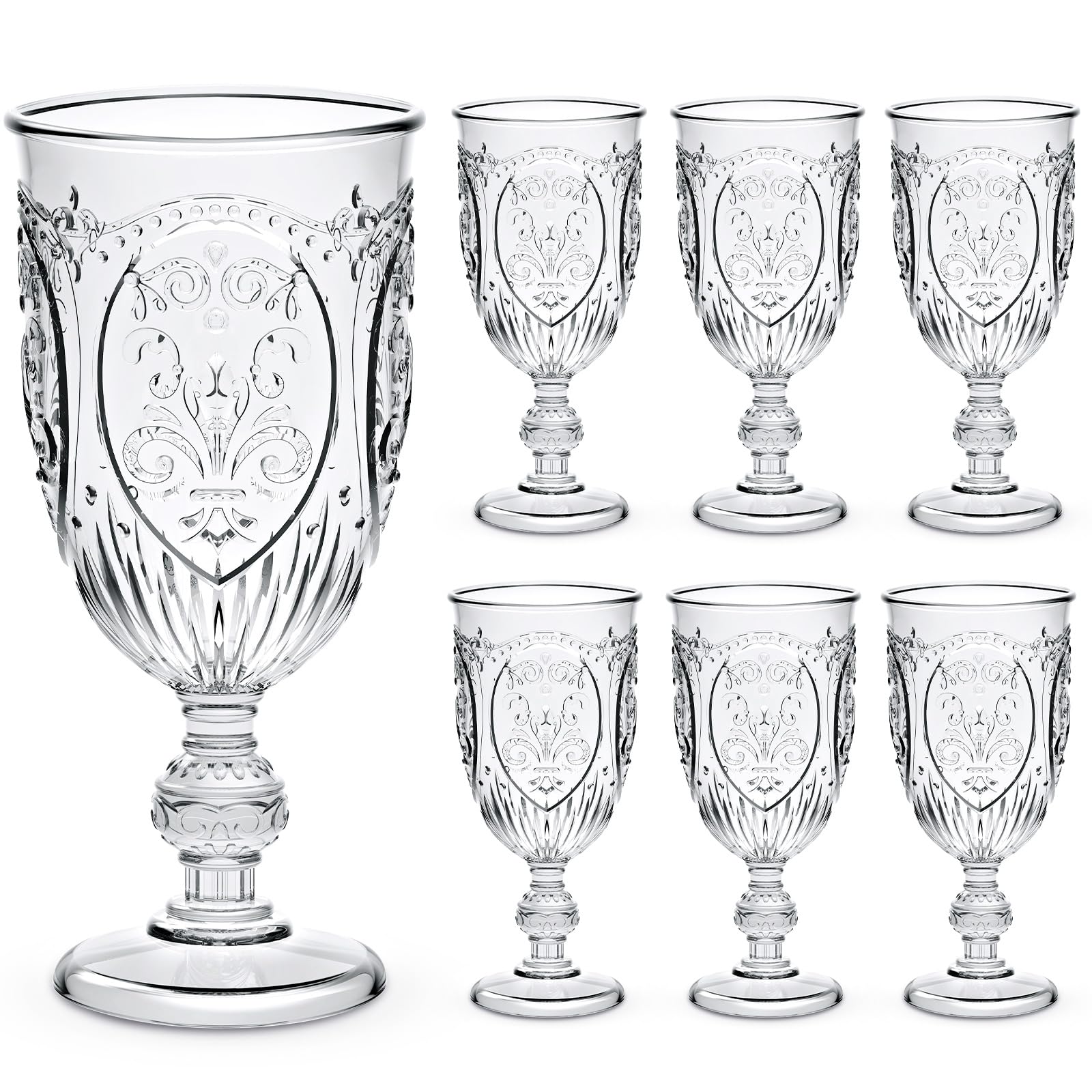 Wiwiqing 6 Pcs Plastic Wine Glasses Vintage Goblets,Clear