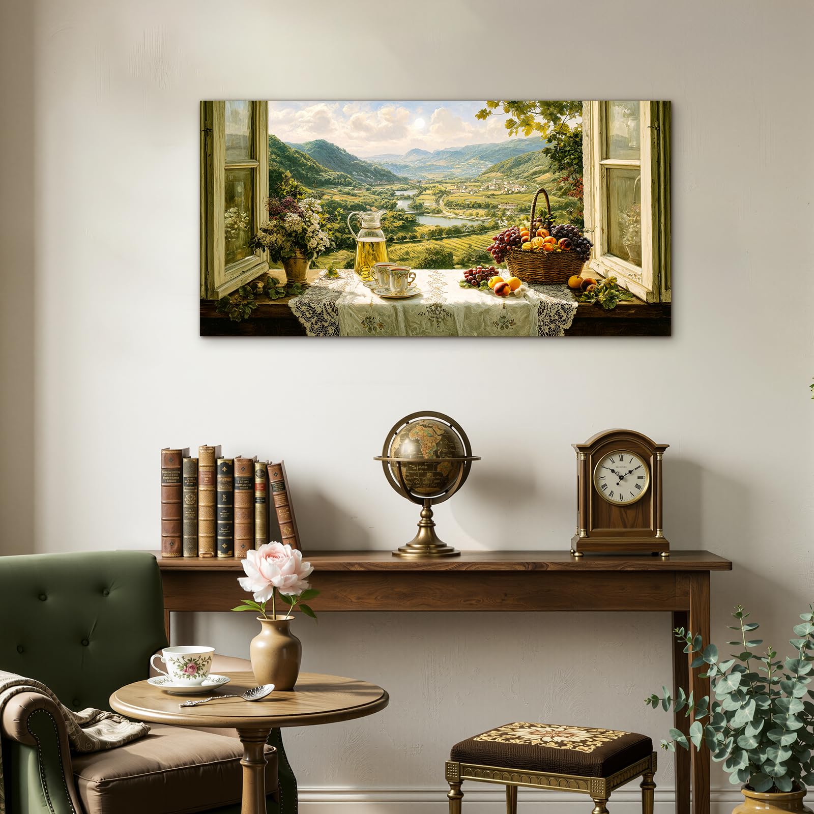SERIMINO Modern Wandbild Küche Landschaft Leinwand Bilder Groß 59x119 cm | Blumen Früchte Berg Fluss Wanddeko, Hochauflösender Druck, Leinwand Holzrahmen, Einfache Montage, Raum Und Geschenk Geeignet