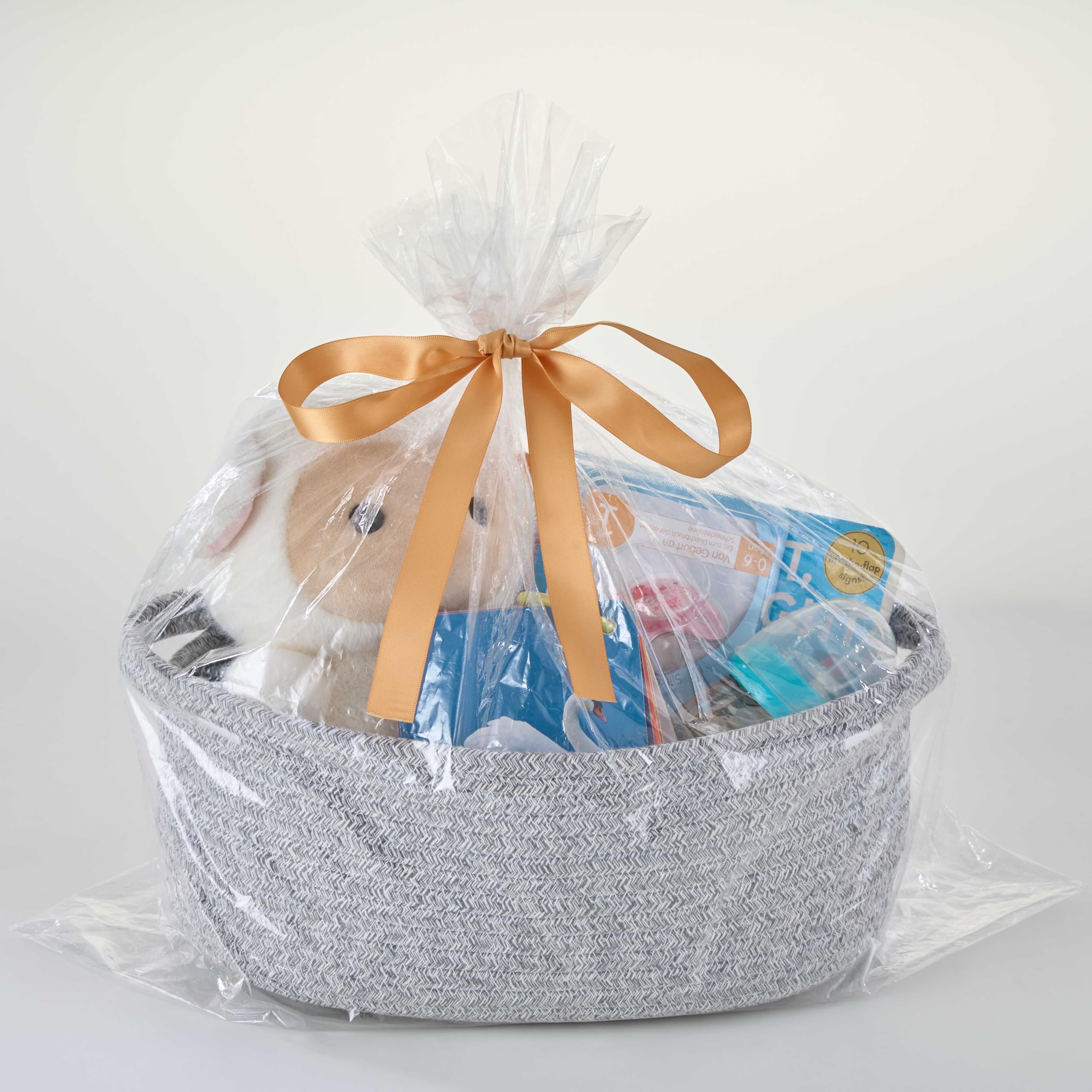 Cesto regalo con sacchetto avvolgente e nastro, piccolo cestino intrecciato vuoto per regalo, grazioso organizer decorativo per baby shower, lotteria, Halloween e Ringraziamento, 30,5 x 20,3