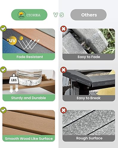 Miniatura 4 de Ciokea Silla plegable Adirondack con textura de madera, silla Adirondack para patio, resistente a la intemperie, silla de fuego de plástico con