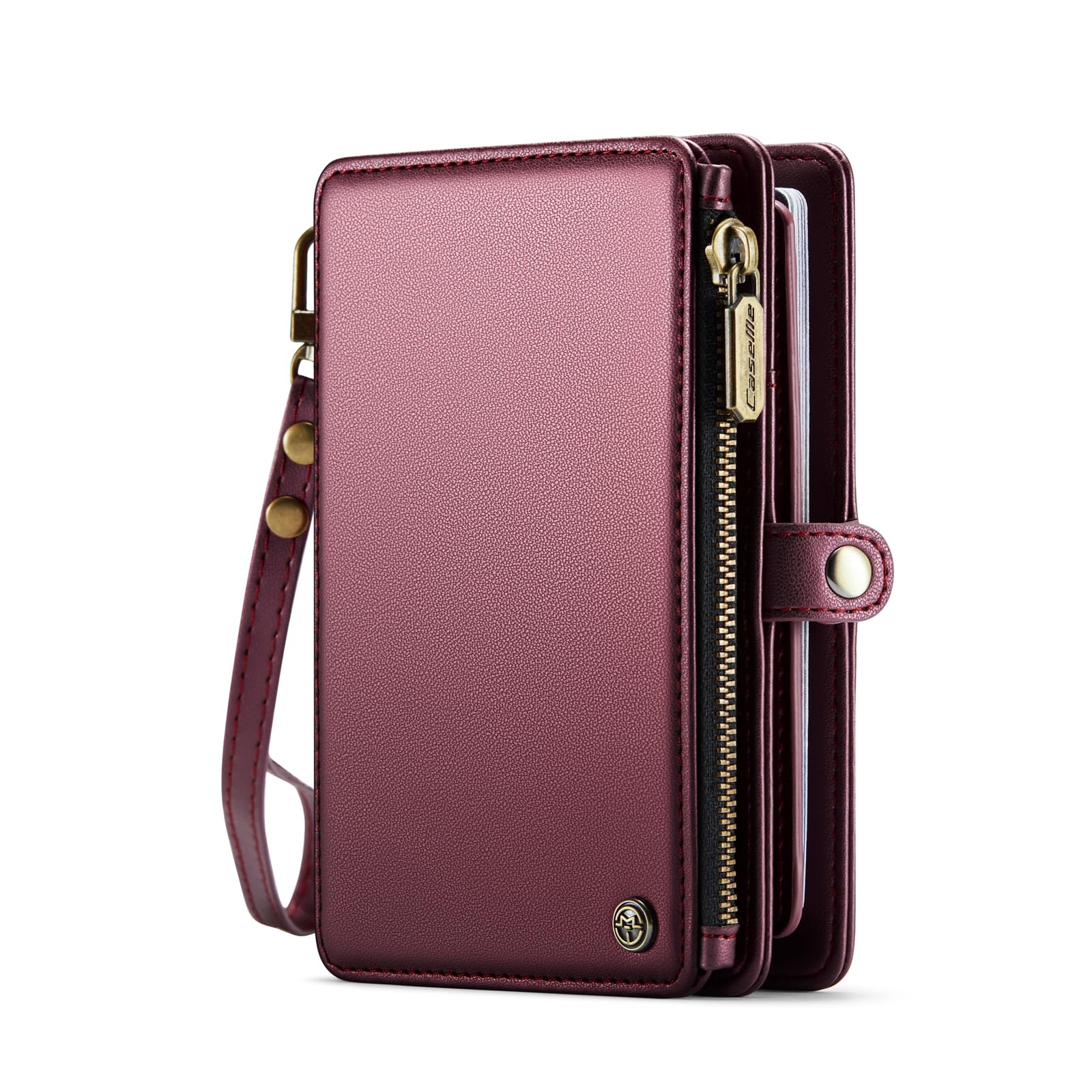 Passport Holder Wallet- Large Capacity RFID Blocking Travel Organizer for Men & Women with Detachable Wrist Strap (Wine Red)