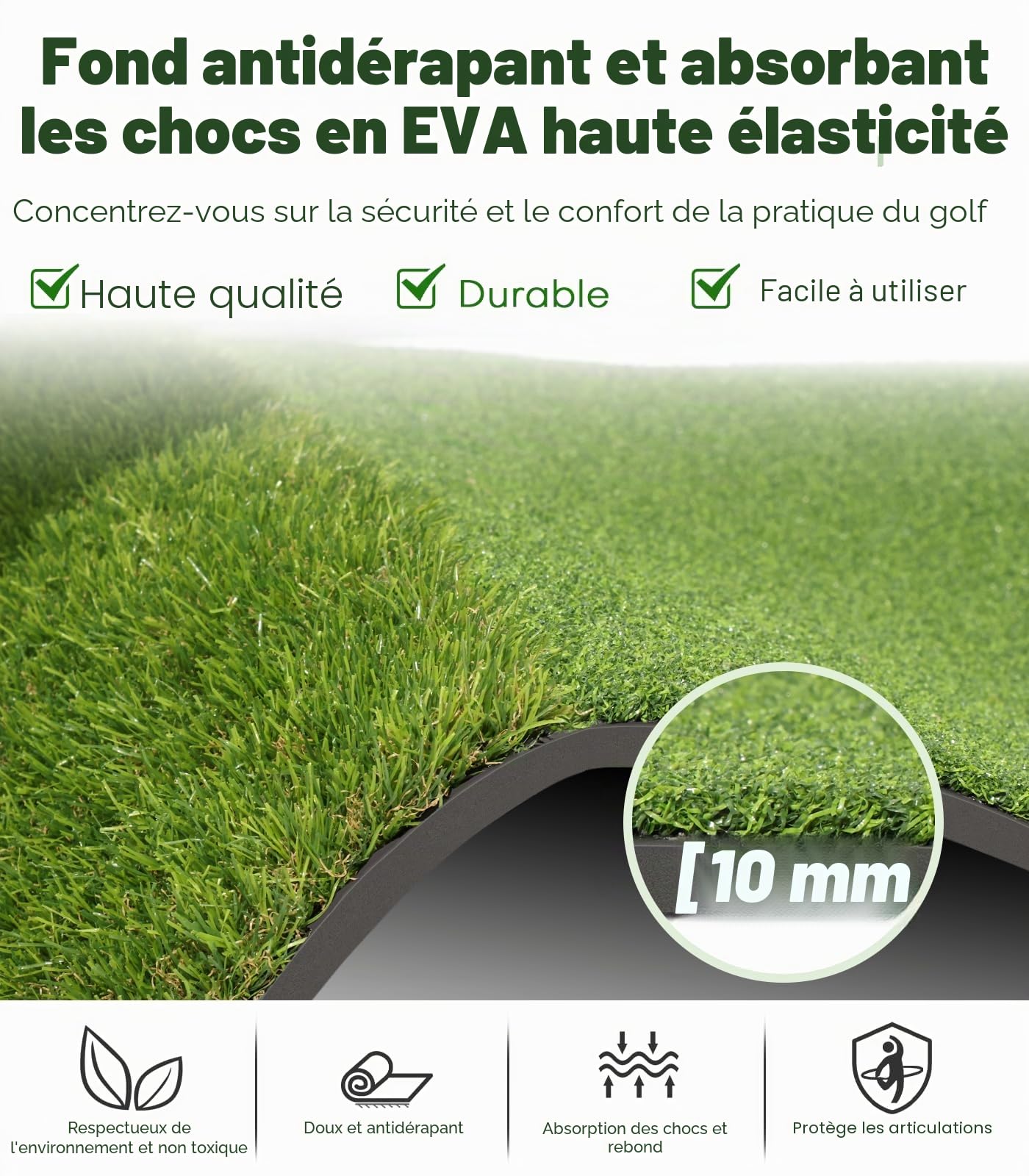 Tapis de golf à double gazon de qualité supérieure : 1,5 x 1,2 m d'épaisseur pour le jardin, le terrain de conduite, l'entraînement en intérieur et en extérieur, frappe, swing et écaillage, cadeau