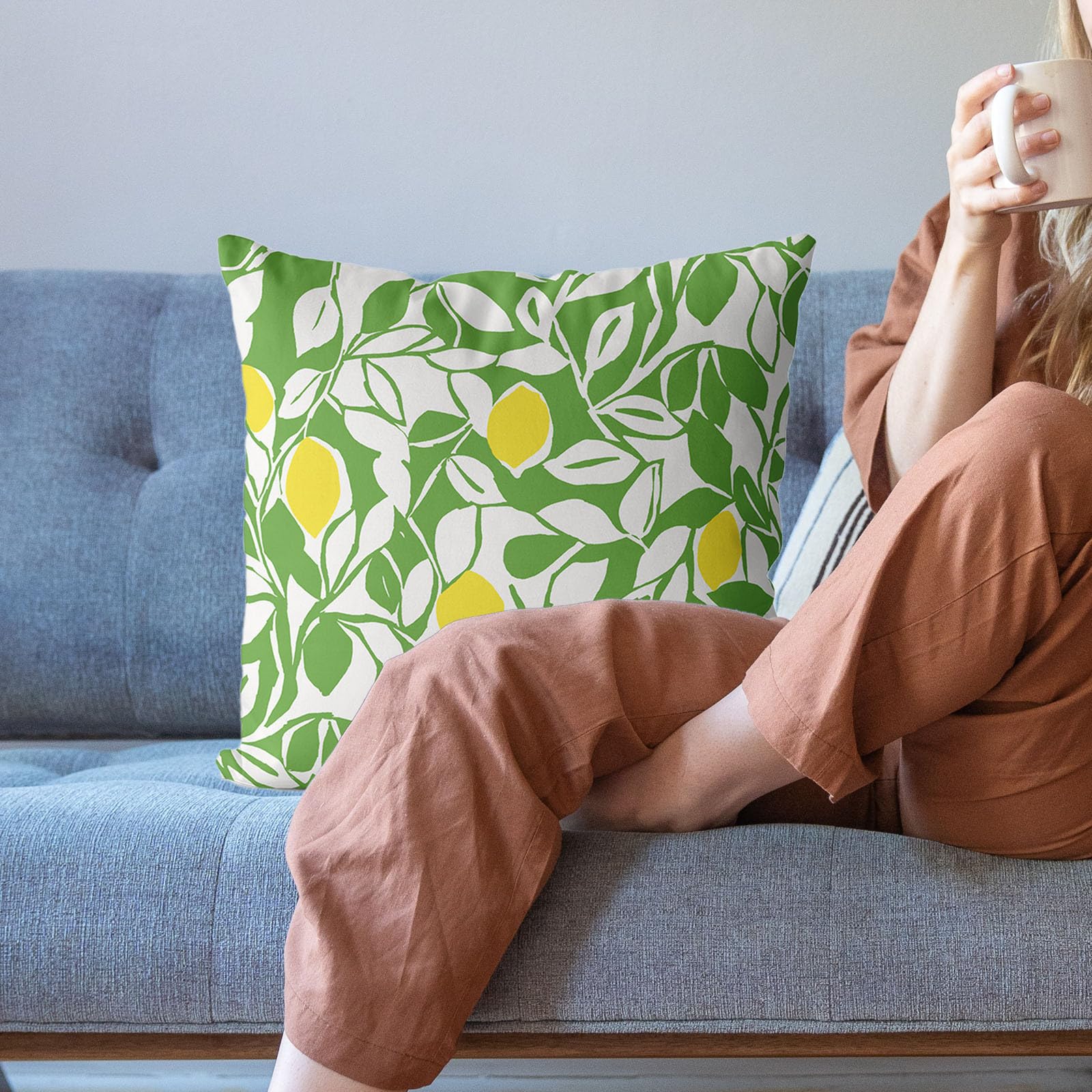 Side Sleeper Pillow Green Leaf Pattern Linen Pillow Set Large Backrest Cushion for Sofa and Car