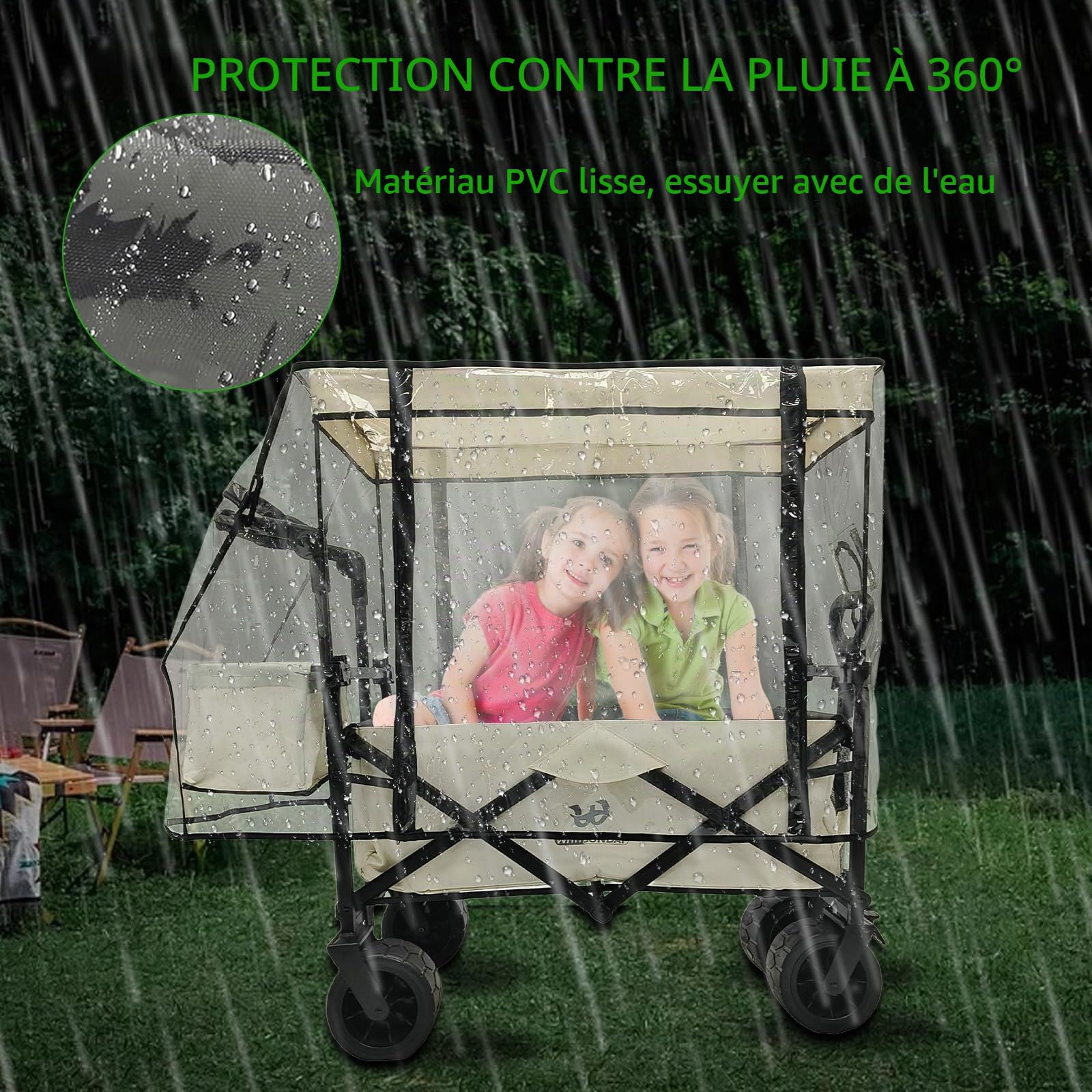 Housse de Pluie pour Chariot Pliable, Housse de Pluie Pliable Universelle, Accessoires pour Chariot à Bras Transparente Anti-Poussière et Anti-Neige
