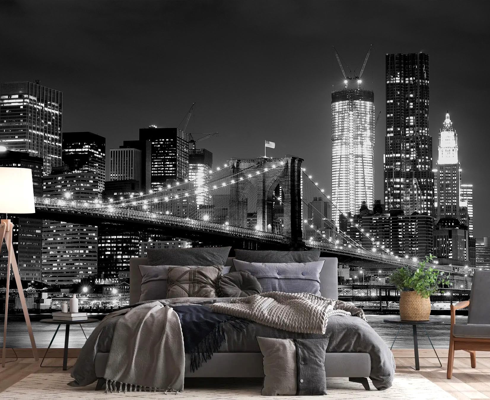 PYFFYP- Black City Night Wallpaper murals for Living Room?Not Peel and Stick?