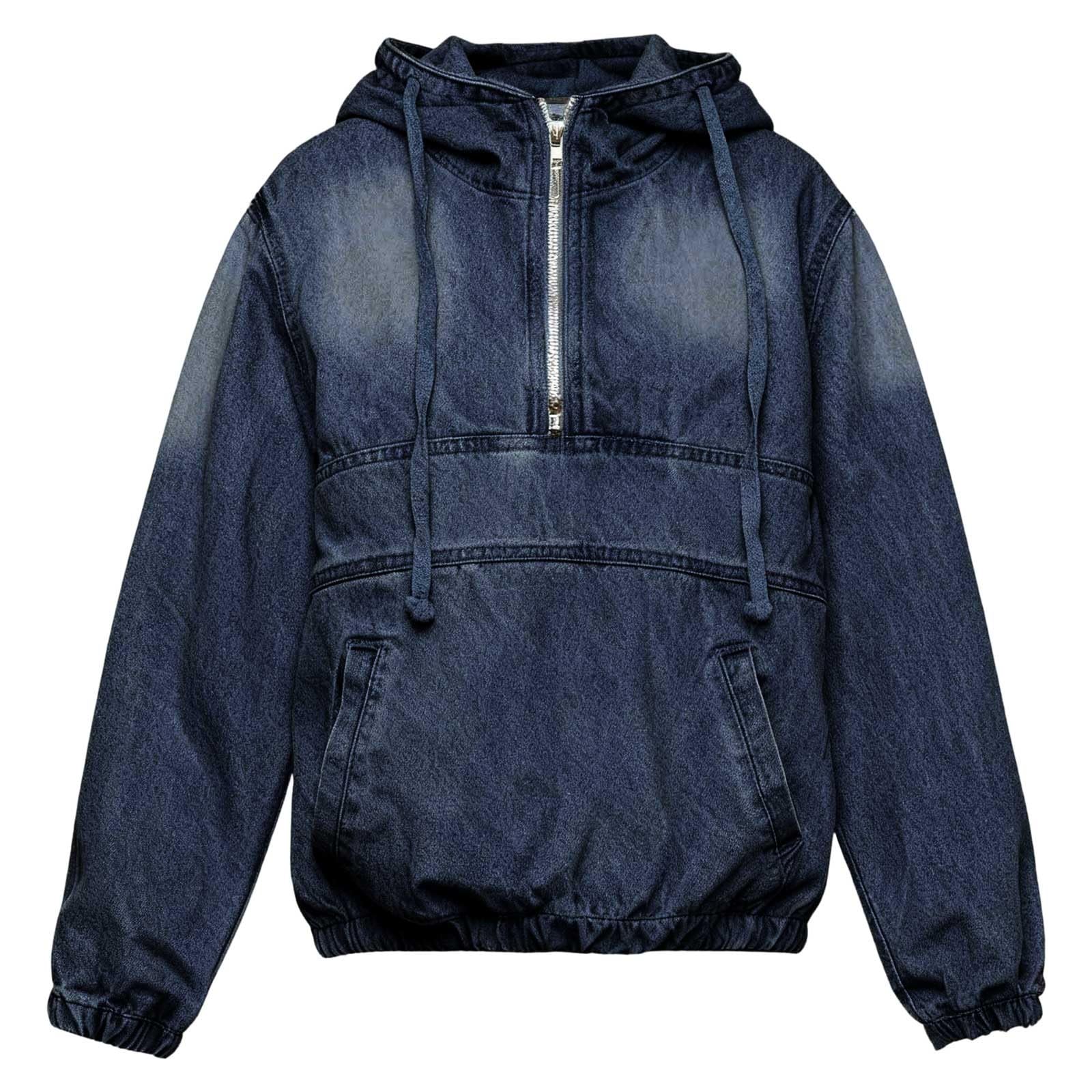 Sudaderas Mujer con Capucha Sudadera asimétrica Vaquera con Capucha y Cremallera Chaqueta Informal de Manga Larga Cuello Vuelto Bolsillos para Estilo Callejero