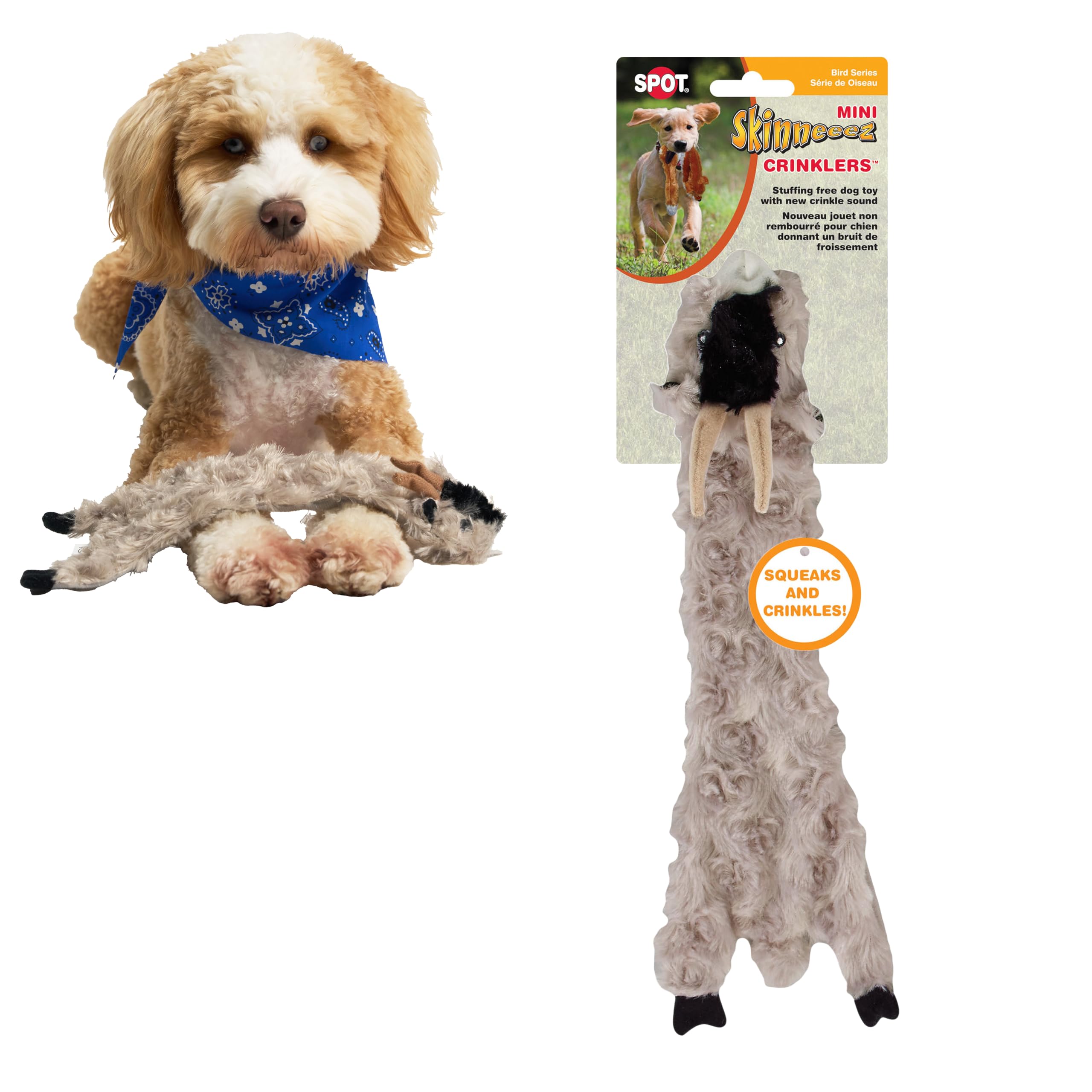 SPOT by Ethical Products Skinneeez Crinklers The Stuffless Crinkle Dog Toy with Squeaker For All Dogs Tug-Of-War Toy For Small and Large Breeds Squeak Toy for Dogs -Goat - Small
