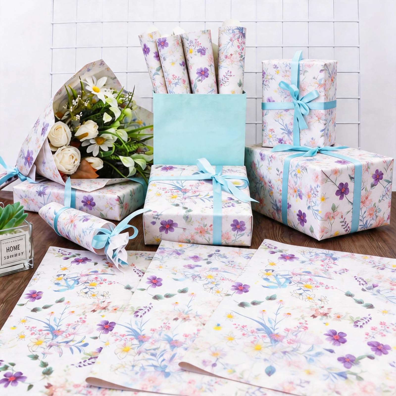 200 Sheets Wildflower Tissue Paper, Watercolor Floral Gift Wrapping Paper for Birthday, Mother's Day, Wedding & Baby Shower, Large 50x35cm Flower Art Tissue for Gift Bags & Hampers, 20x14 in