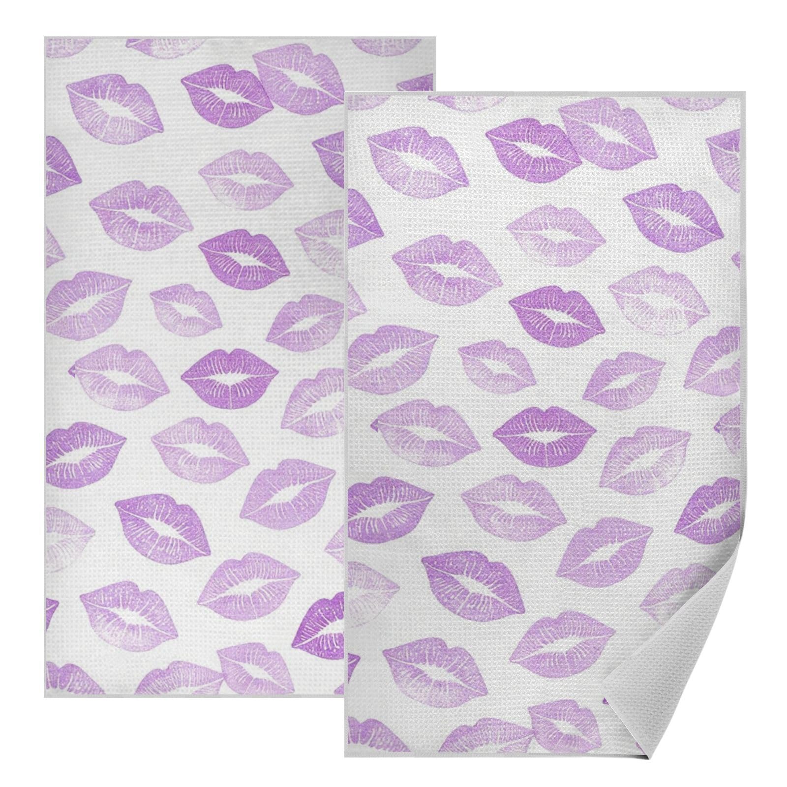 Paños de cocina de gofre en morado claro lilac kisses para decorar tu granja, pack de 2
