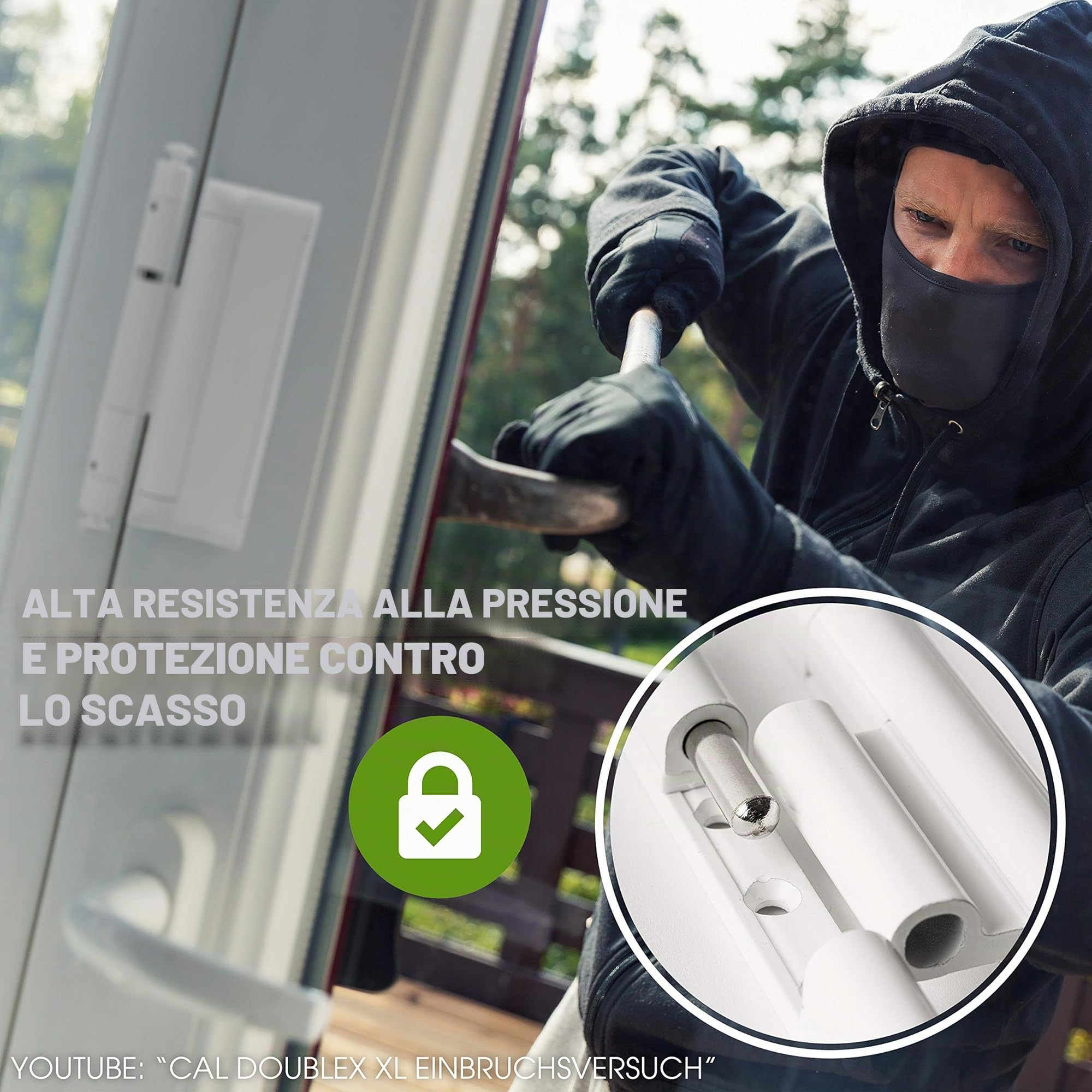 Cal Doublex XL - Blocco di sicurezza antifurto per finestre, sicurezza per porte e finestre - Con 2 cerniere in acciaio
