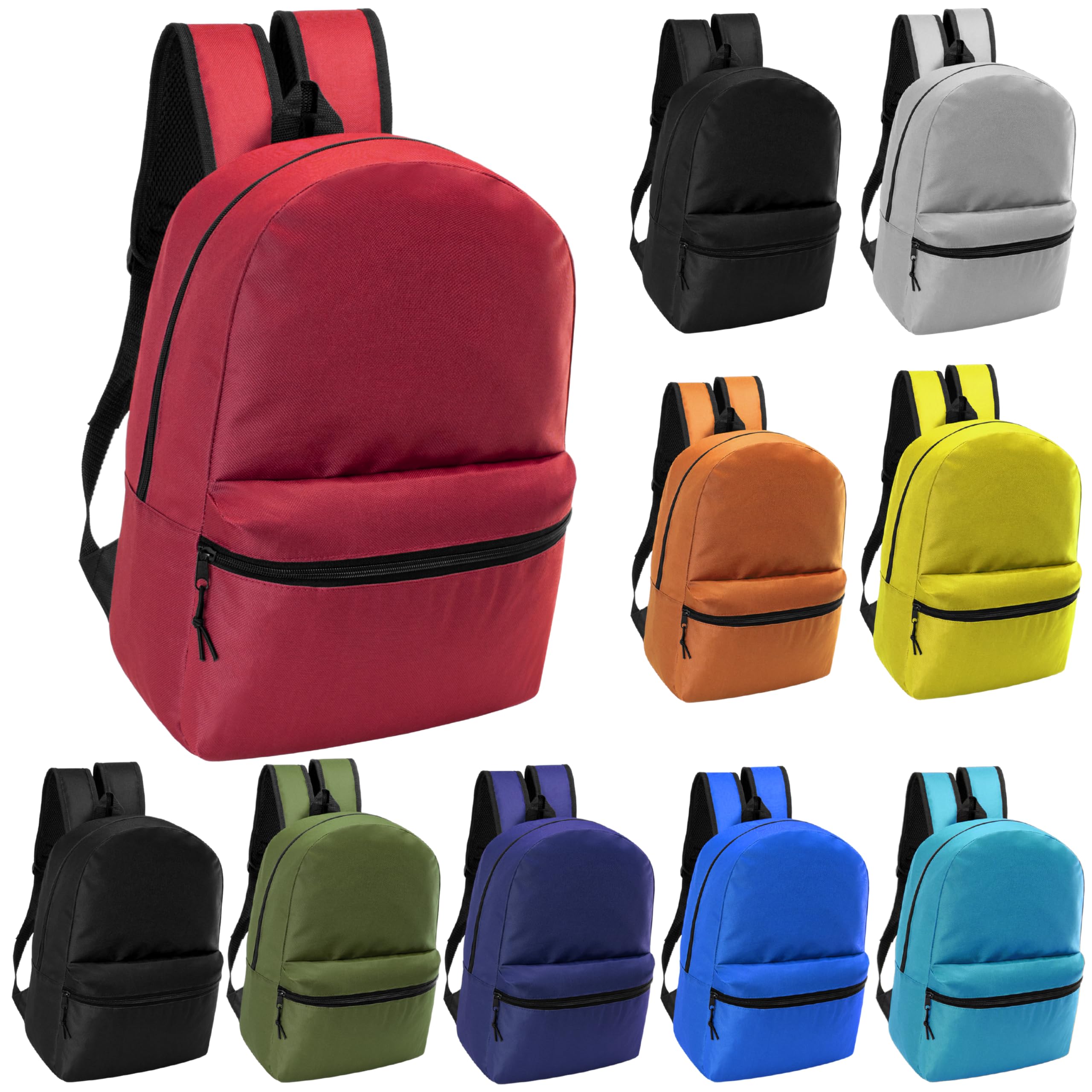 Moda West 10 Pack 17" Bulk School Backpacks for Kids | Classic Zippered School Bags with Padded Straps for Elementary, Middle & High Student Charity Drives & Giveaways Assortment B 10 PACK