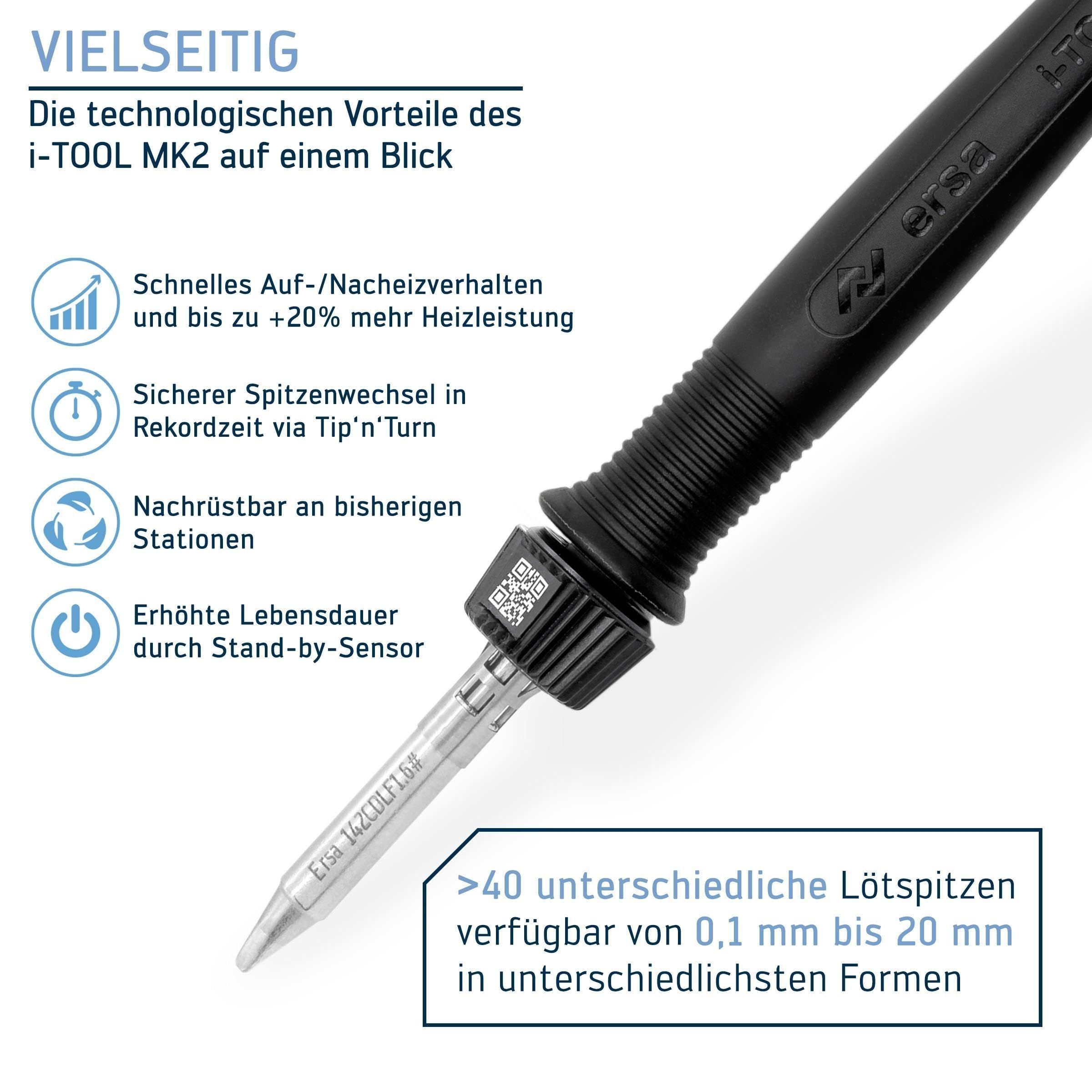 ERSA i-CON1 MK2 digitale 1-Kanal Industrie-Lötstation 50–450 °C mit 150 W i-TOOL MK2 Tip’n’Turn – antistatischer Spitzenwechsel – Profi-Set mit 6-teiligem Zubehör
