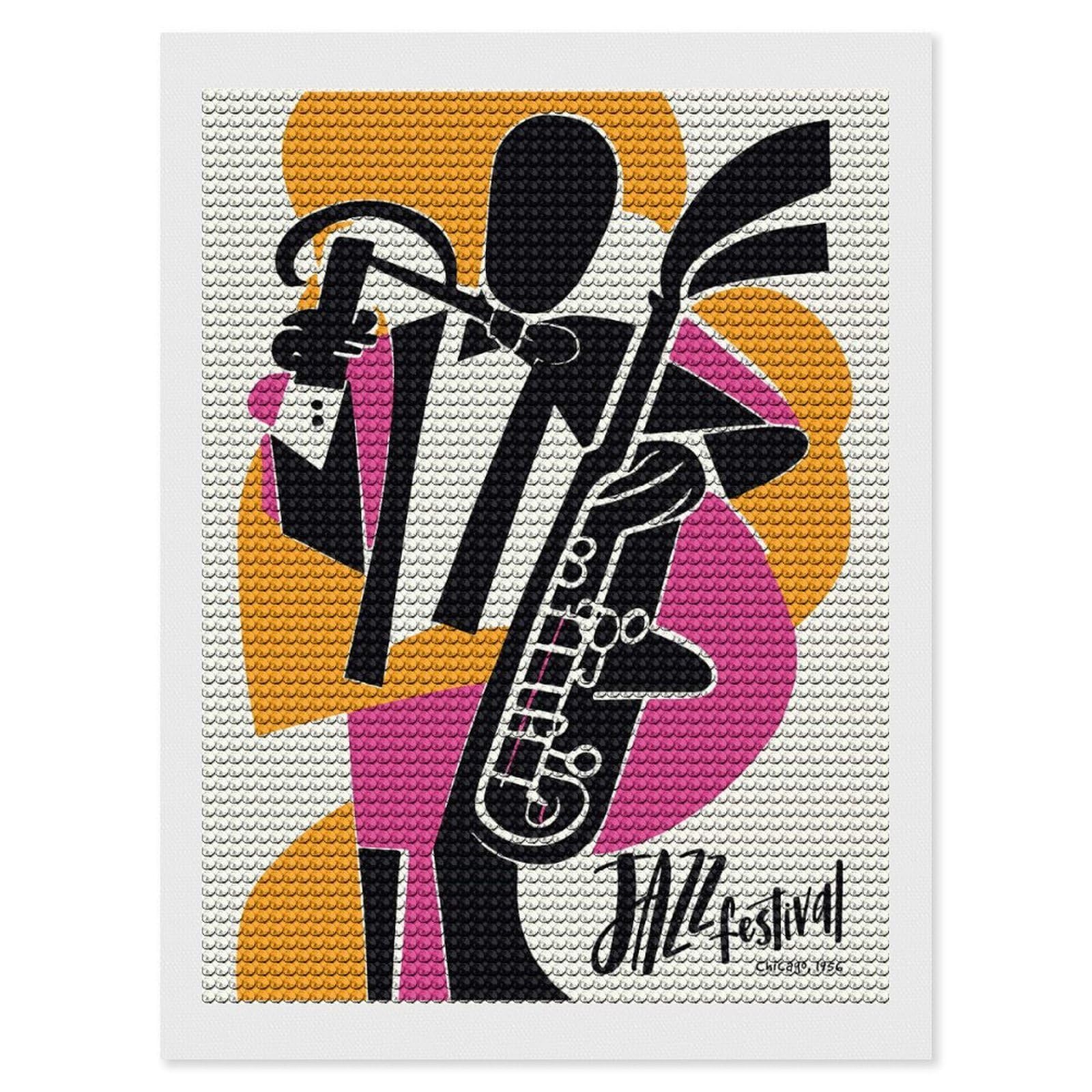 Junmoney Modern Jazz Festival Diamond Painting Canvas Set 12"x16", Mindful Craft Activity, Nice Detail and Sparkle, Farmhouse Decor, Birthday Gift