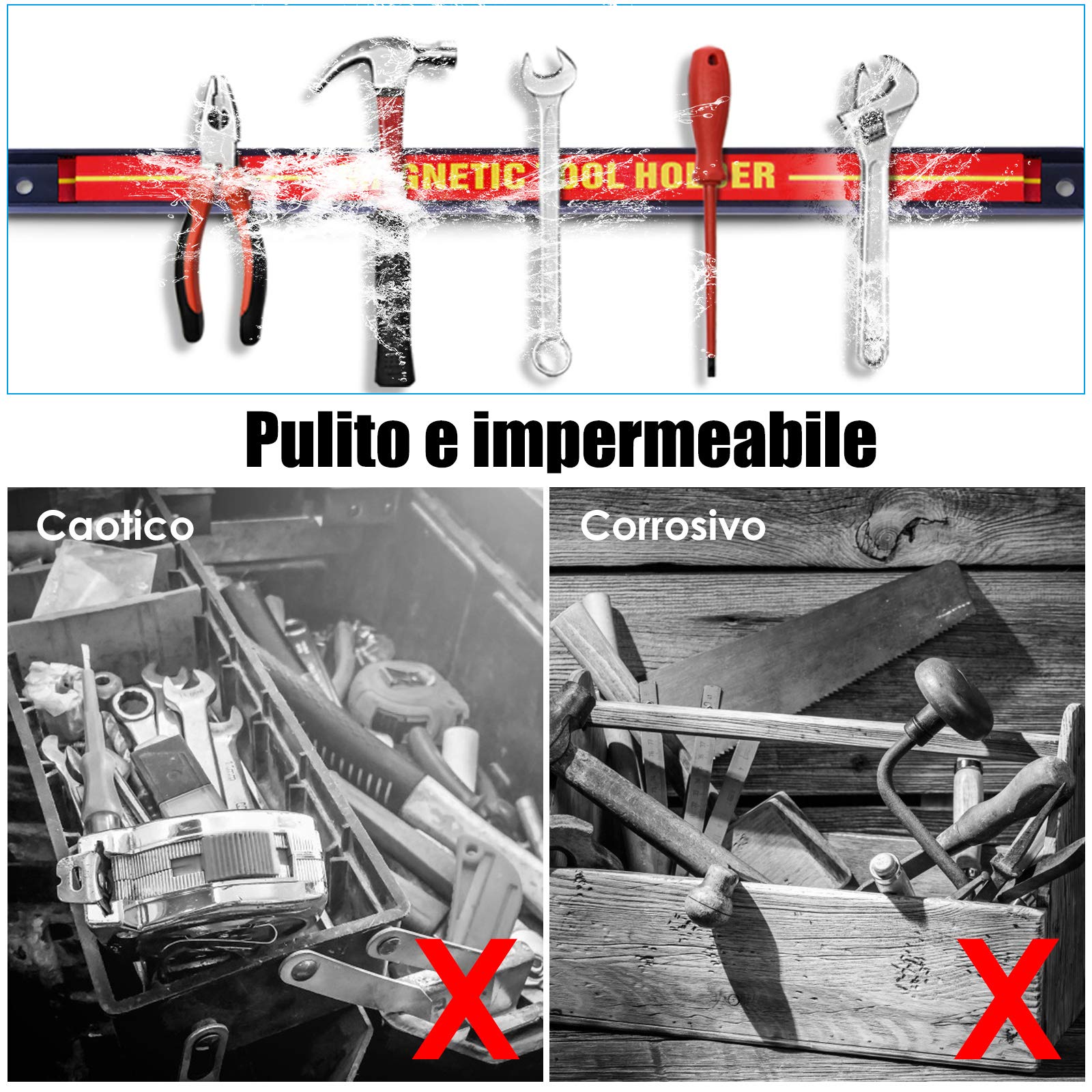 Set Di 3 Barre Magnetiche Portautensili 60 Cm - Per Garage, Officina O Cucina - Foto 3
