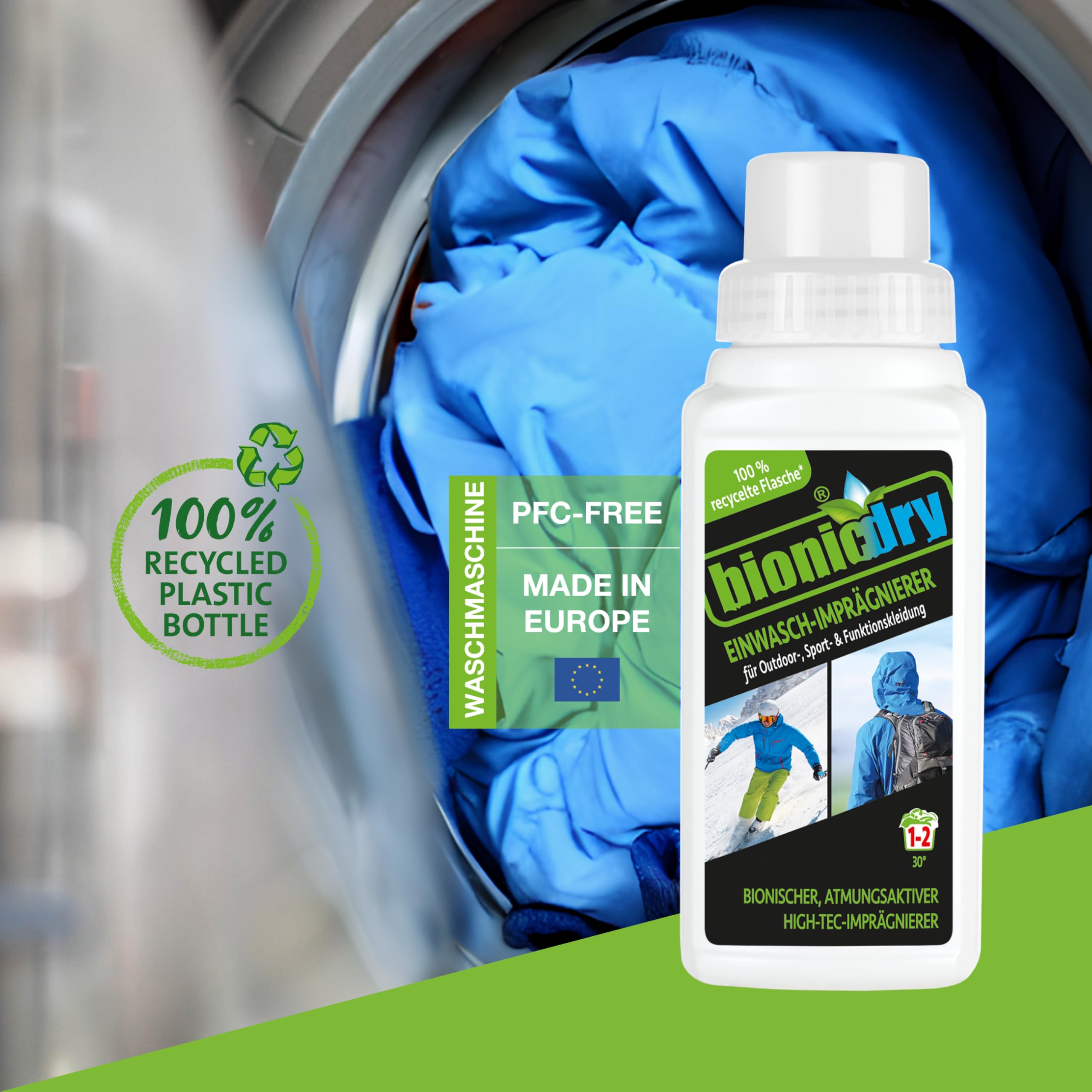 Impregnat do mycia 250 ml, do odzieży outdoorowej, odzieży sportowej i odzieży funkcyjnej, ochrona przed wilgocią również do butów, plecaków, namiotów i żagli przeciwsłonecznych