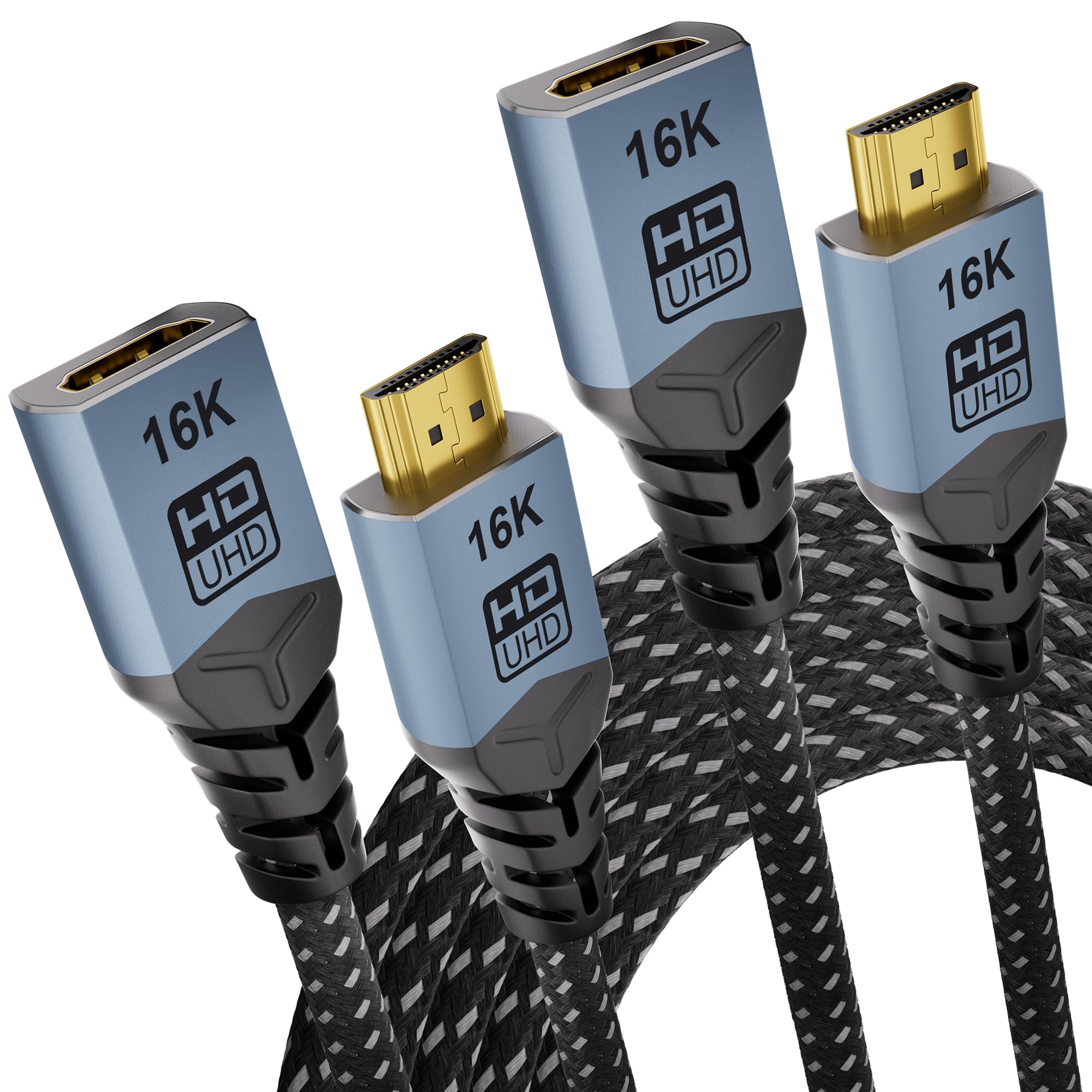 [Lotto da 2 Cavo di Prolunga HDMI 16K 2M,8K@120Hz,4K@240Hz/480Hz,Ultra alta velocità 96 Gbit/s,Cavo di estensione maschio-femmina,Compatibile con HDTV,Laptop,Series X,Chromecast,TV Stick