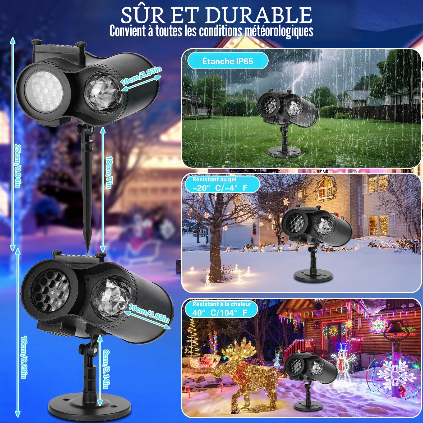 Projecteur Noel Exterieur, Projecteur LED Noël 2 en 1, Lumières de Projection avec 12 Diapositives 10 Effet de Vague d'eau, Etanche Lampe de Projection pour Halloween, Noël, Fête, Jardin