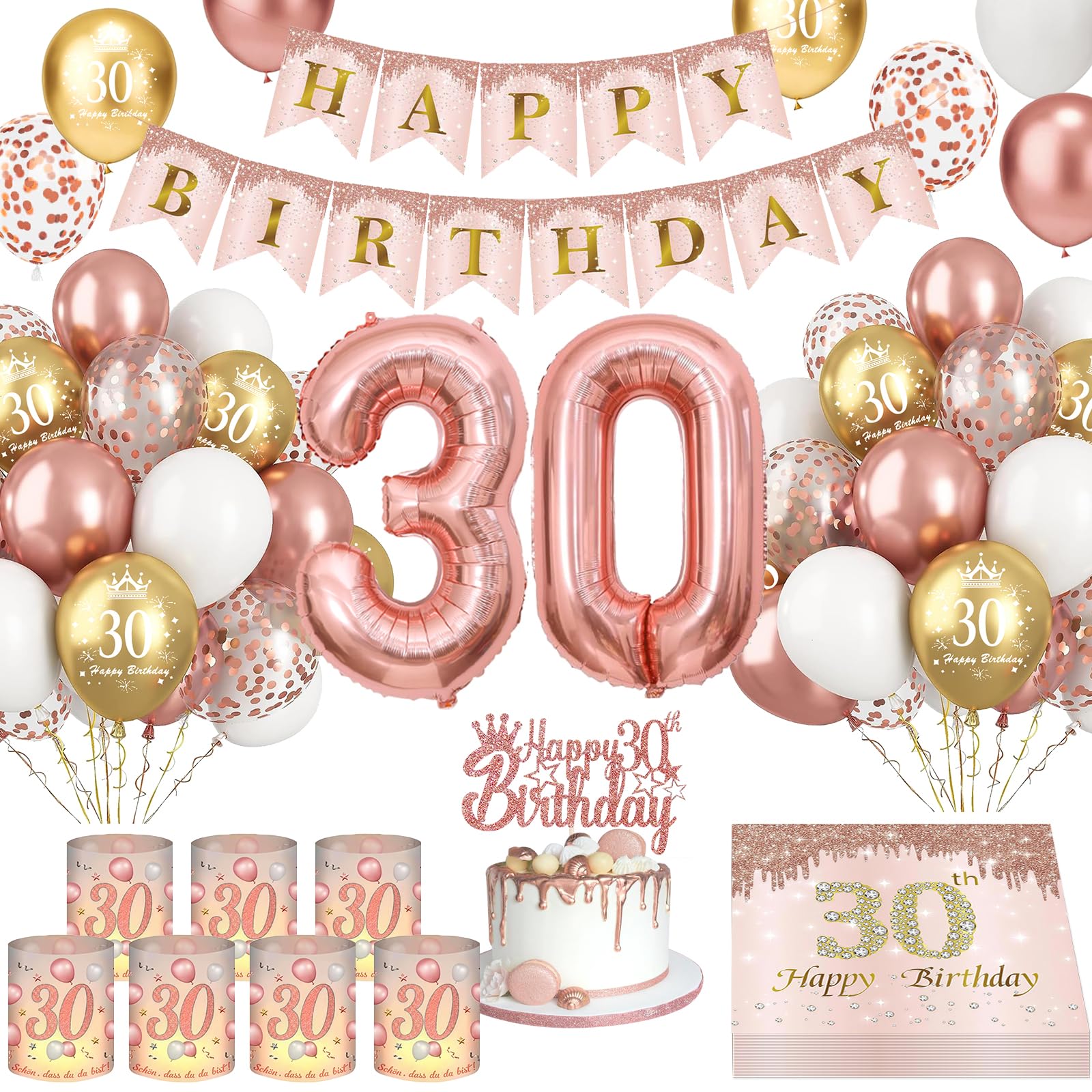 Ballons Deko Geburtstag Mädchen Luftballons Geburtstagsdeko Rosegold Windlicht Tischdeko