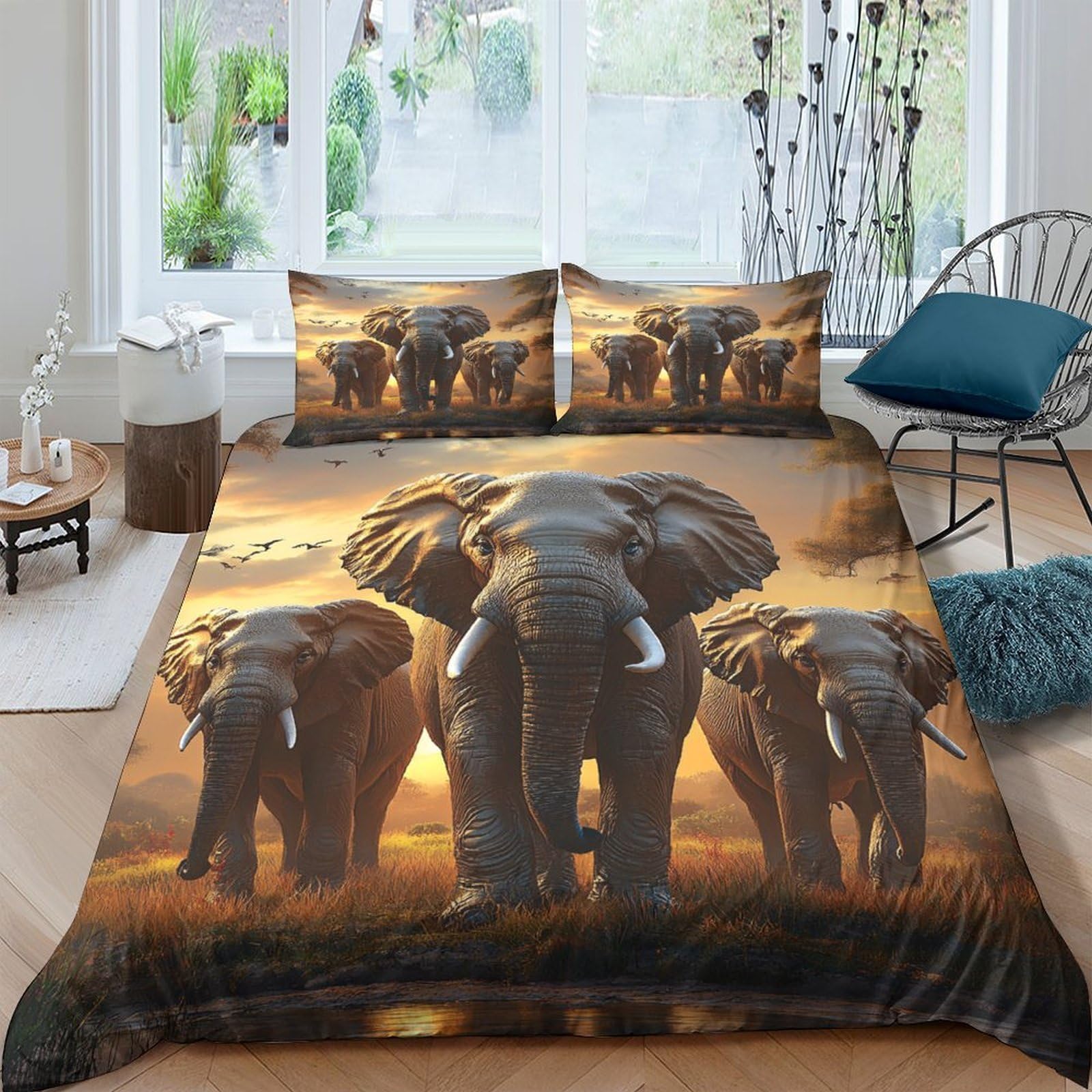 Ctjqhvkz Style-10 3D Printed Sunset Elephant Fitted Sheet Microfiber Soft Anti-Slip Savannah Family Bed Cover For Bedroom Guestroom Decor Single（135X200cm）