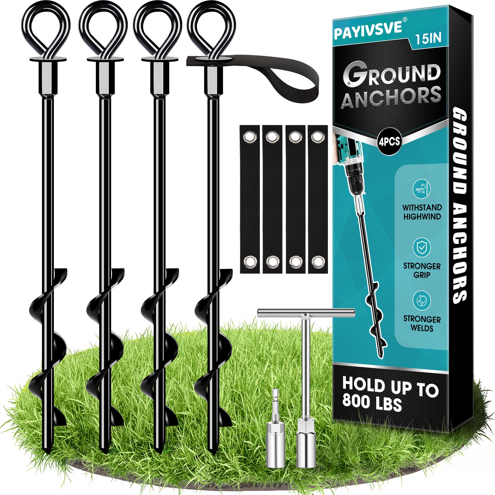 Payivsve Ground Anchors 4-Pack 15-inch