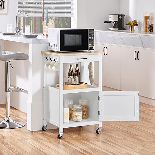 Miniatura 5 de Yaheetech Carrito de isla de cocina con almacenamiento, isla de cocina rodante con ruedas con 6 ganchos laterales, carrito de microondas con tablero