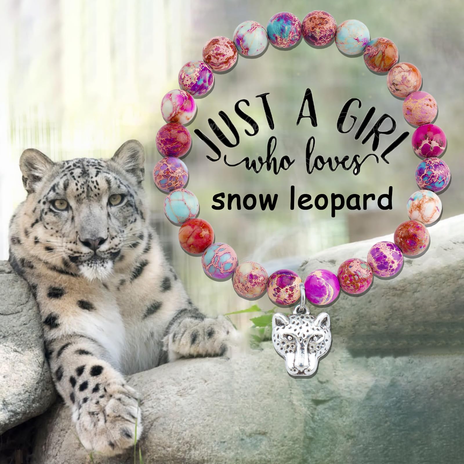 PARTNER Snow Leopard Inspirational Christmas Birthday Gifts for Women Unique Natural Stone Beaded Bracelets for Women Meaningful Animal Jewelry for Snow Leopard Lovers: Emperor Stone