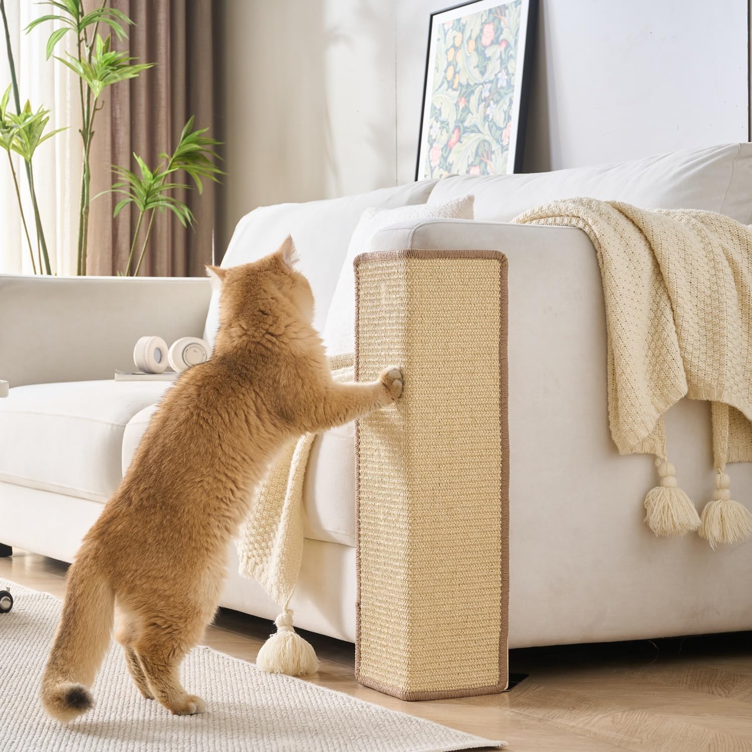 SHENGOCASE 2-Pack Sofa Corner Cat Scratching Post, 23.6" Tall, Sisal, Replaceable Scratch Pad Mat, Couch Protector