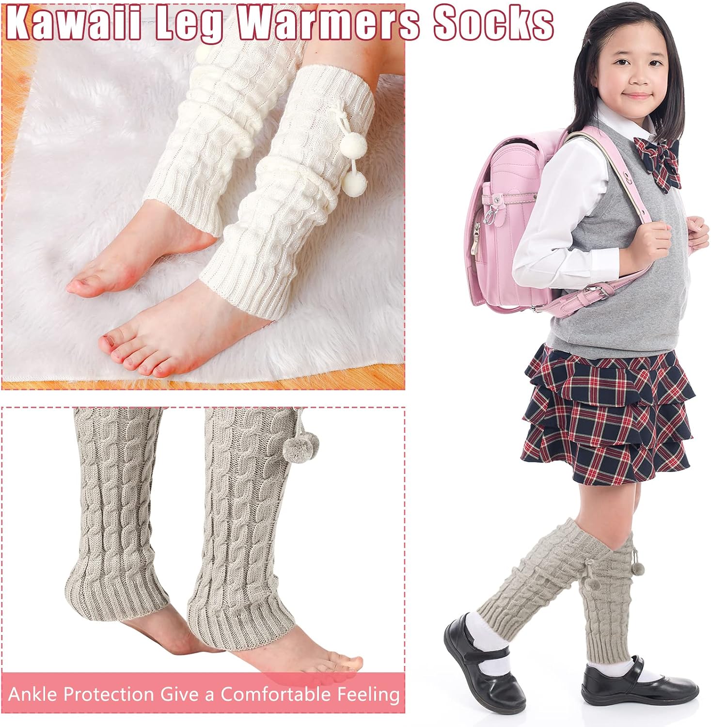 Eurzom 3 Pairs Kawaii Winter Knitted Japanese Style Leg Warmers Knee High Loose Socks Y2k Harajuku Leg Warmers for Girls