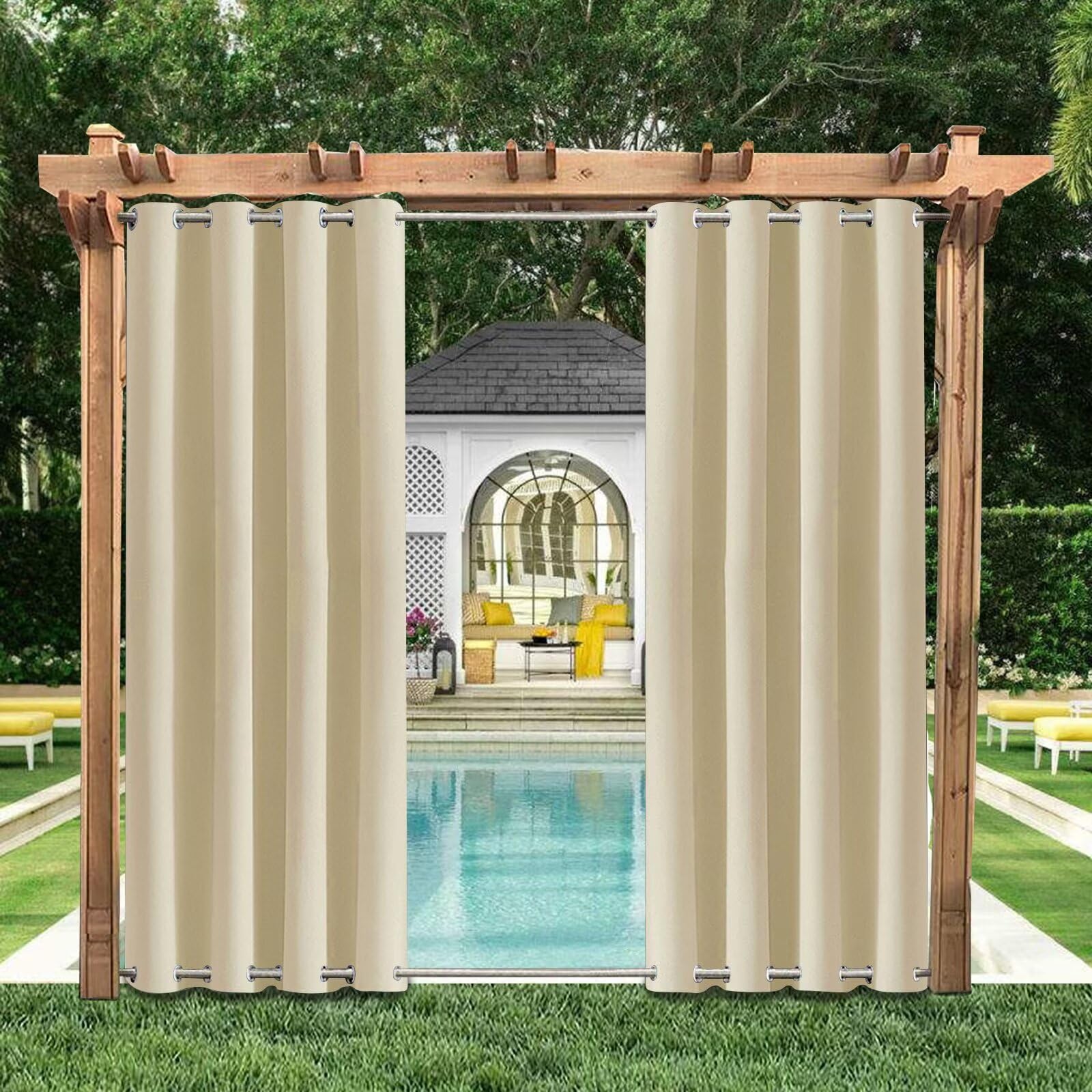 Rideaux d'extérieur imperméable haut et bas haut de gamme beige opaque 200x155