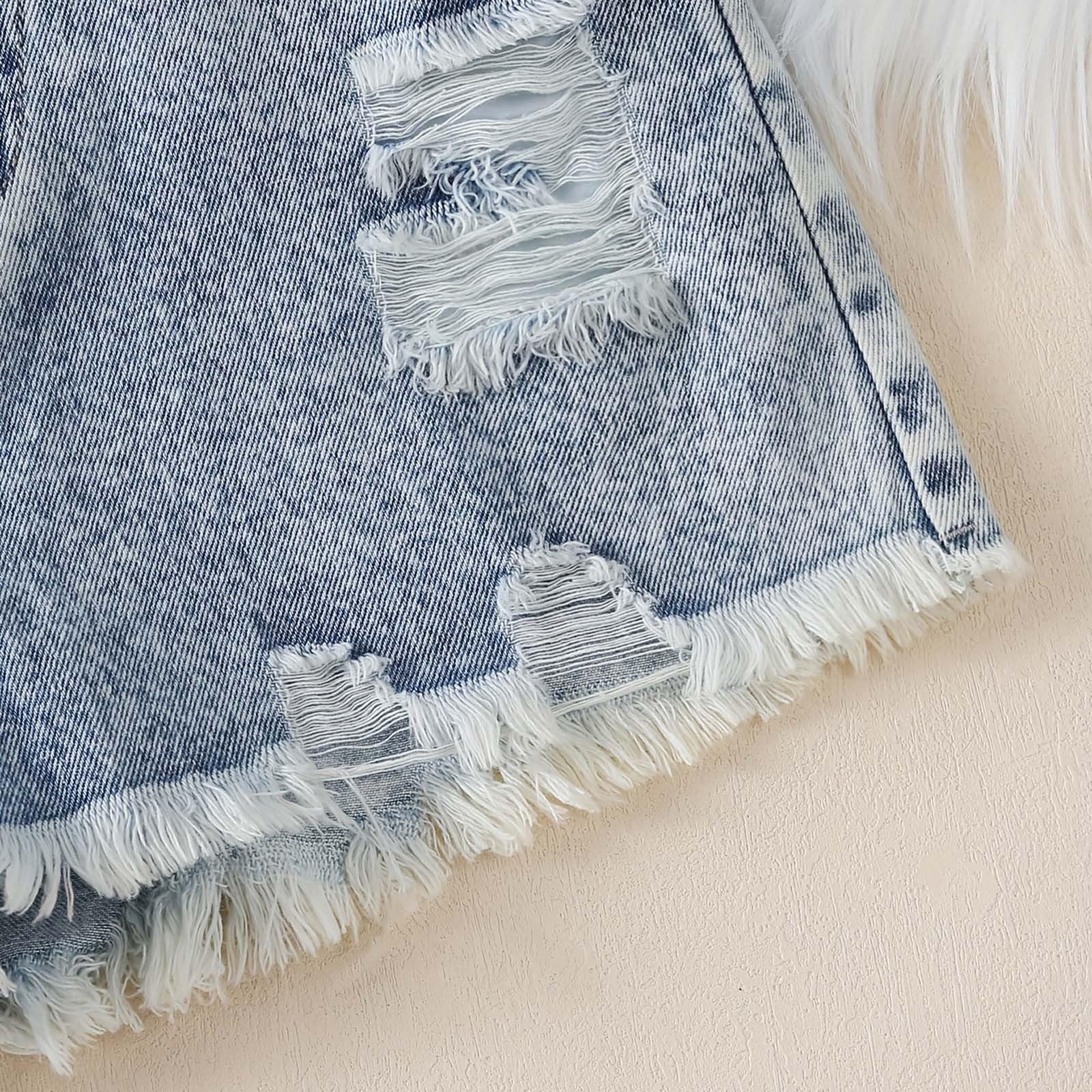 Generisch Jeans Shorts Mädchen Kinder Denim Kurze Hose Sommershorts Elastische Baggy Jeans Casual Weich Jeanshorts mit Tasche Jeanshose Kurzehose Streetwear