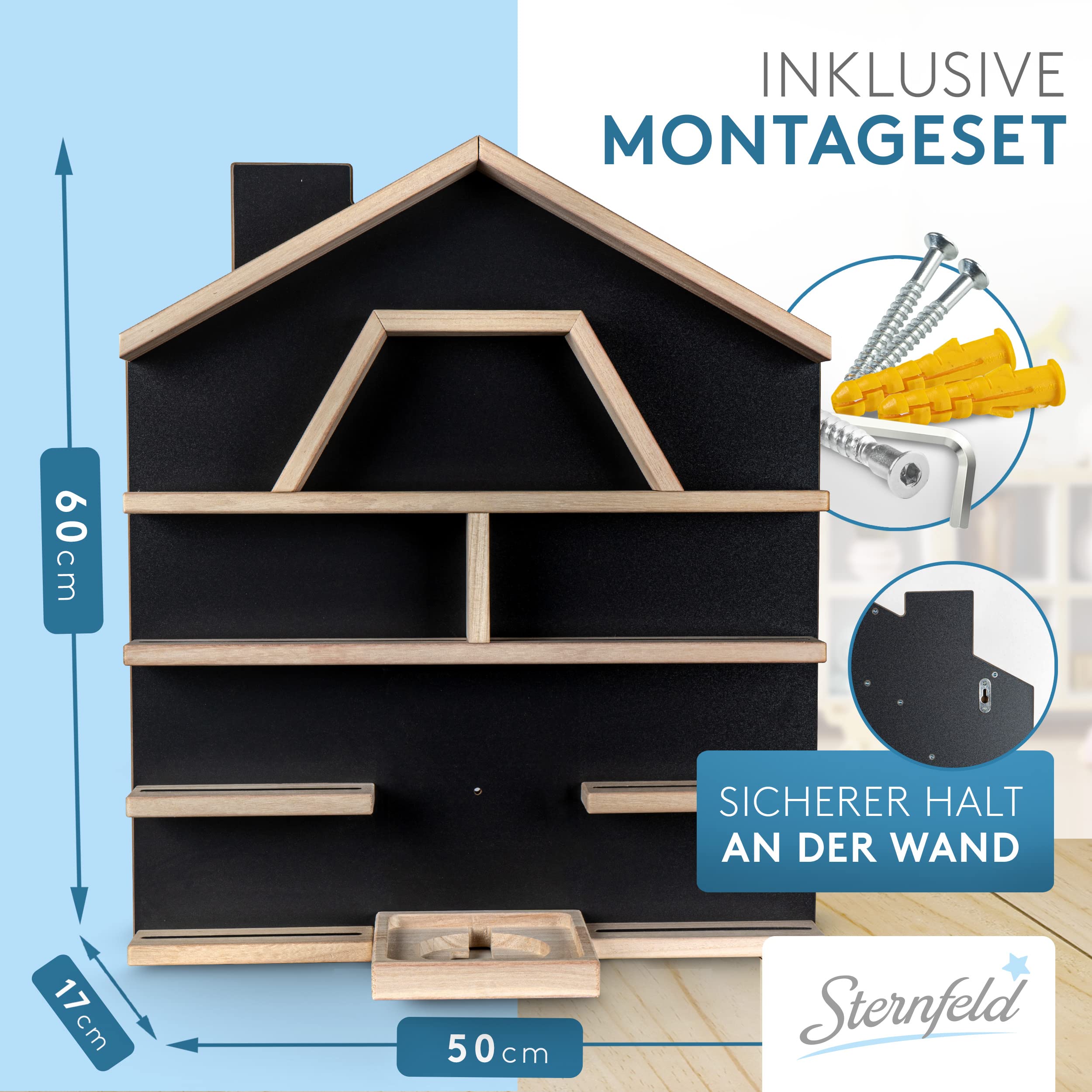 STERNFELD Magnetisches Tonie Regal für Toniebox & Tonies Hörfiguren - Vormontiertes Toniebox Regal [60x50cm] - Nachhaltiges Tonies Regal Kinderzimmer - Toni Regal mit abgerundeten Ecken Grau