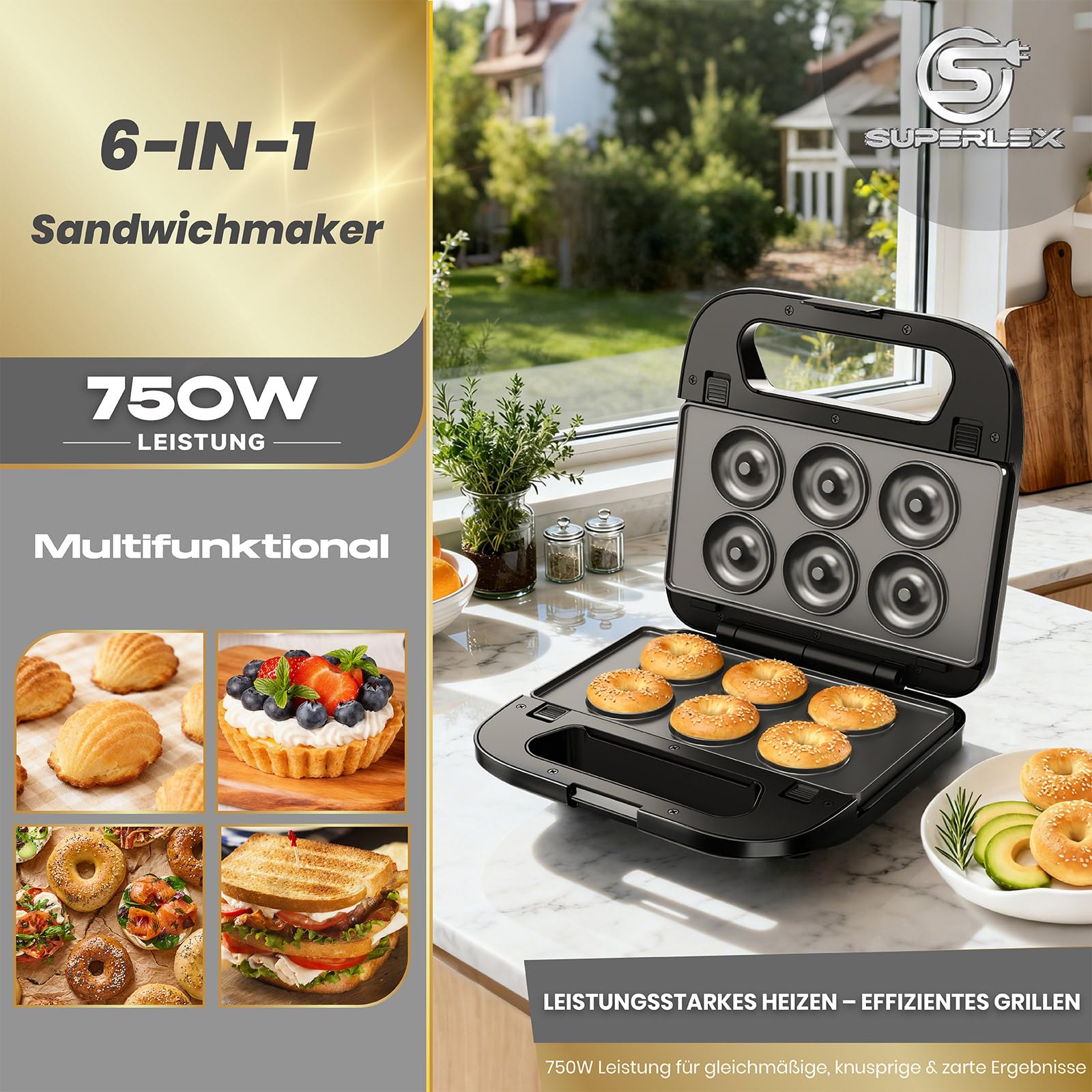 Wielofunkcyjny zestaw do opiekania kanapek 6 w 1, do opiekania kanapek, grill kontaktowy, gofrownica do ciasta, 2 plastry z powłoką zapobiegającą przywieraniu, dwustronne pieczenie w stałej