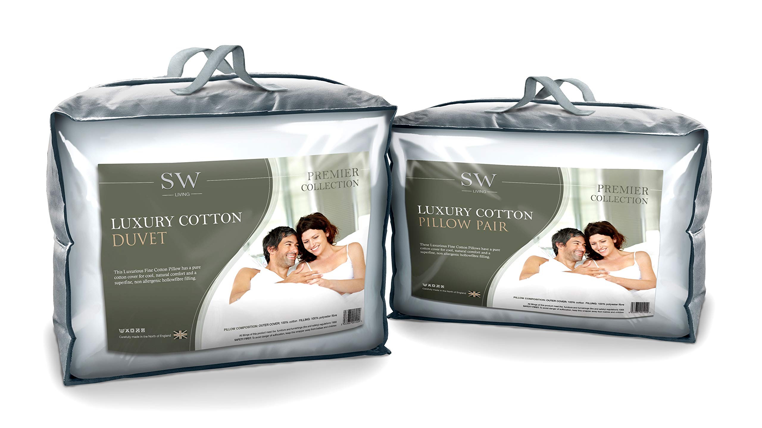 Fine Cotton 10.5 Tog Superking Bed Size Soft Hollowfibre Duvet Quilt & 2 Pillows UK Made By SW Living