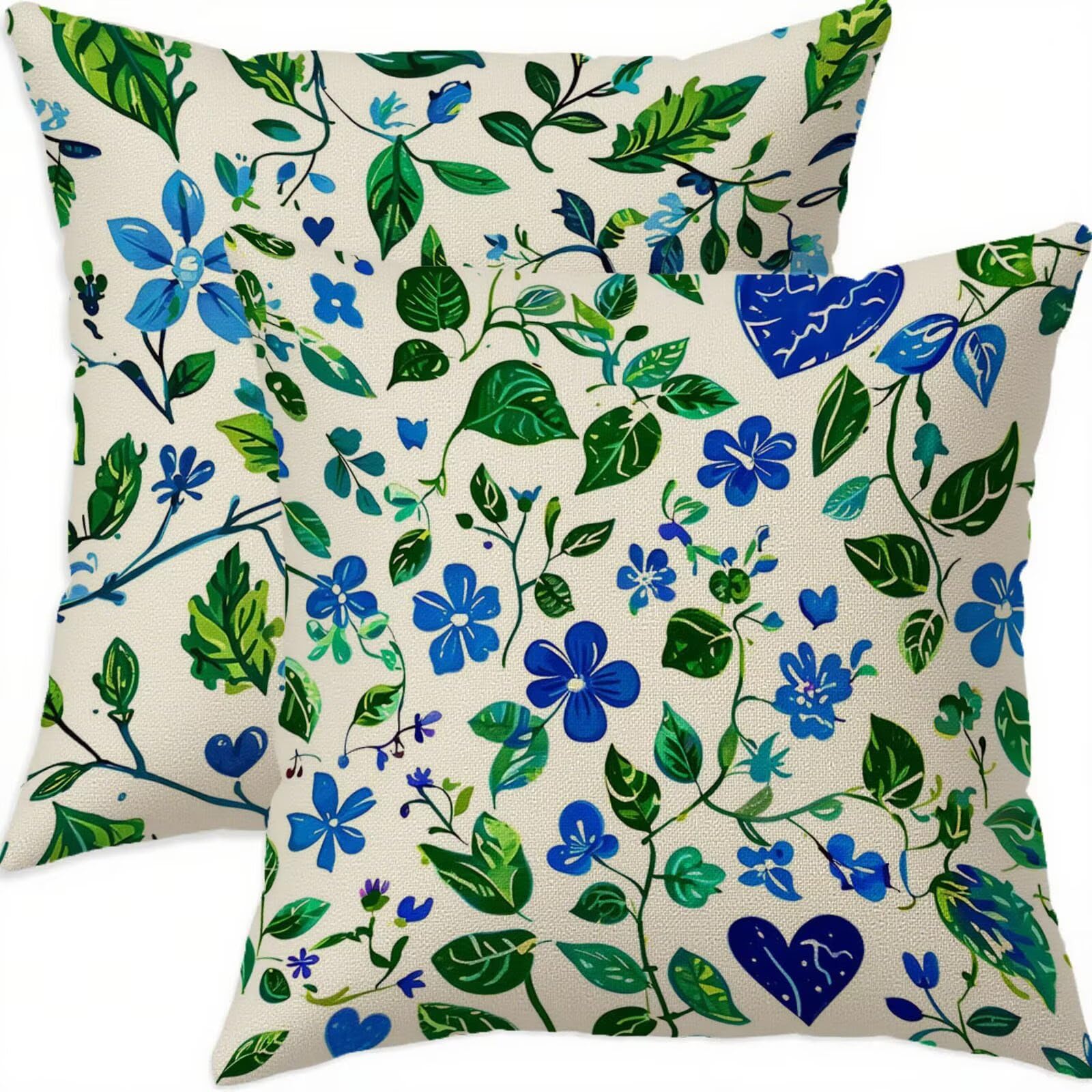 Housse coussin 75x75cm vintage bleu imperméable en lot de 2 pour salon