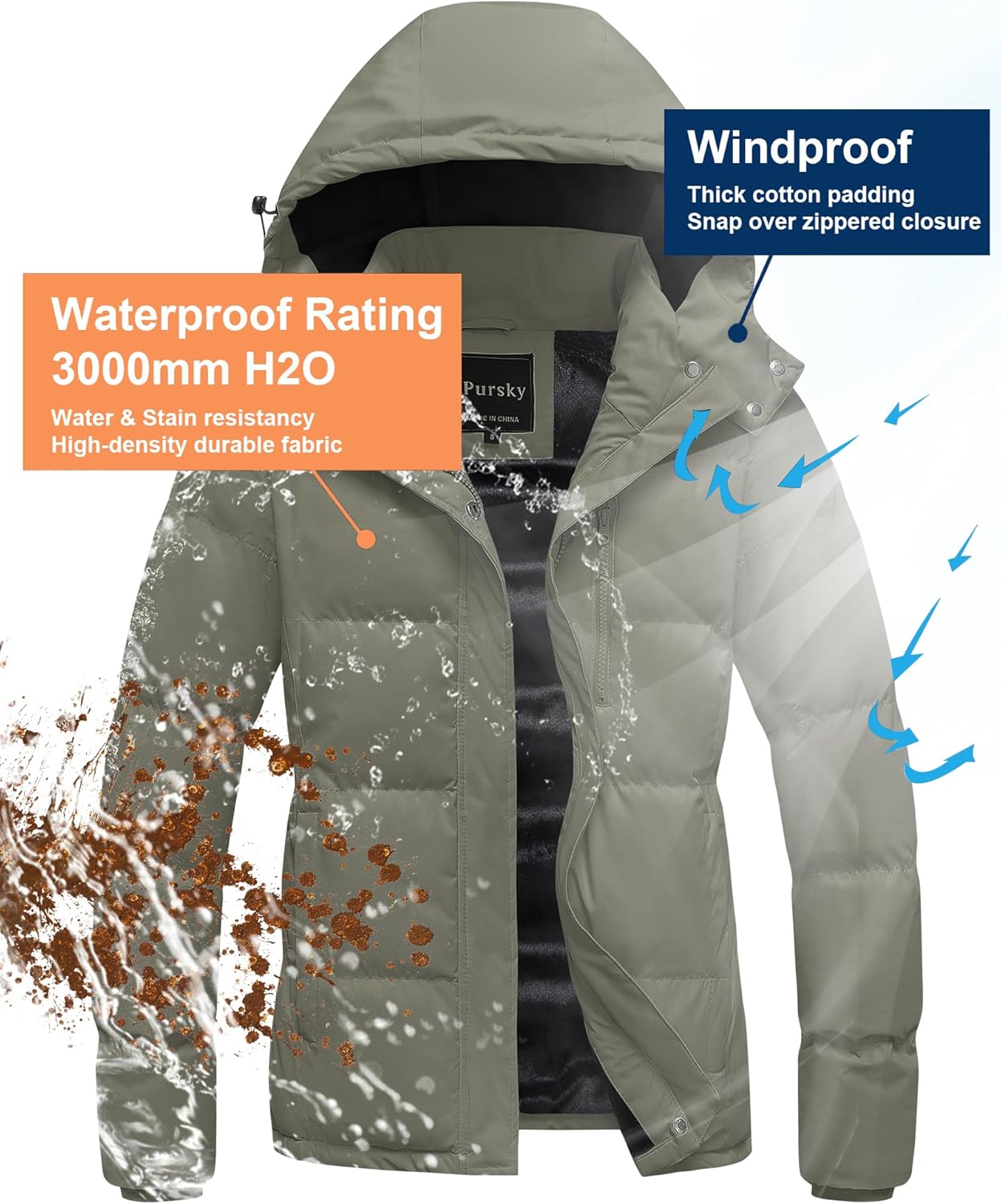 Pursky Women's Warm Winter Thicken Coat Waterproof Cropped Jackets Parka With Removable Hood - Image 4