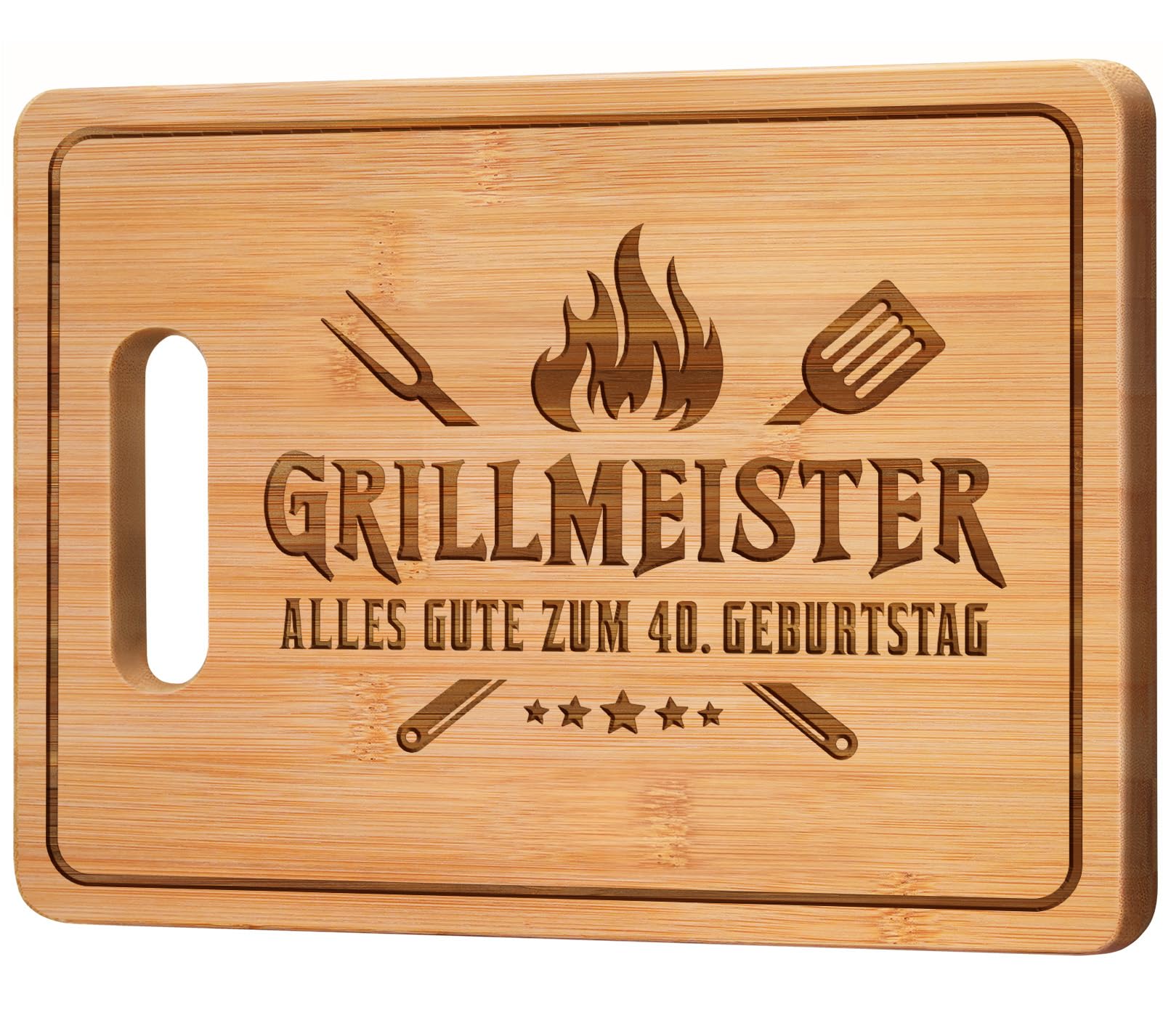 CheriGift 40 Geburtstag Männer - Grill Meister Bambus Schneidebrett, Grill Geschenke zum 40 Geburtstag Mann Papa Freund Onkel Bruder Patenonkel