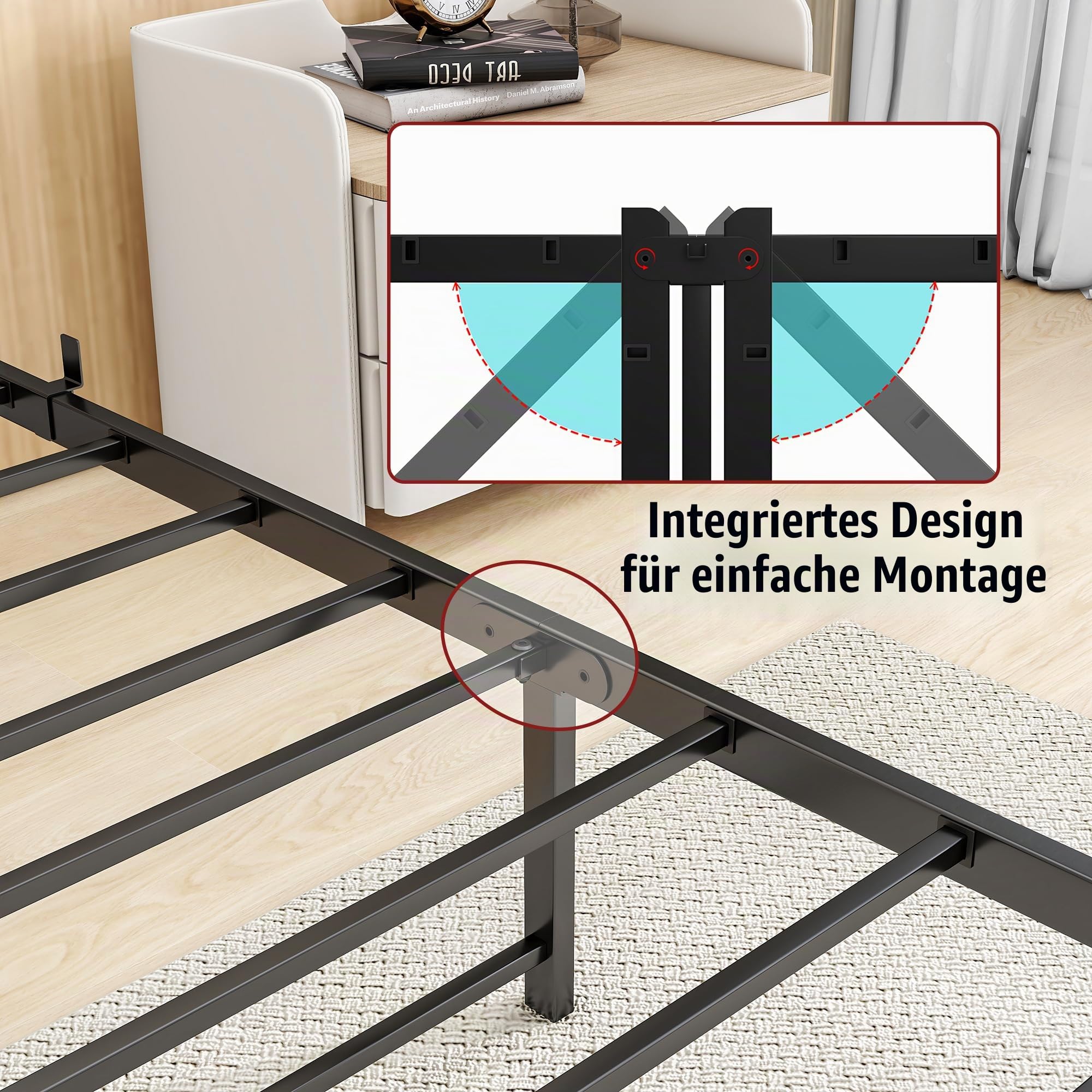 HOJINLINERO Bettgestell 140x200,Doppelbett Bettrahmen Metallbett 140x200 mit lattenrost aus Metall mit Kopfteil,Einfacher Aufbau Gästebett Jugendbett, für Schlafzimmer Gästezimmer,Bed Frame Schwarz