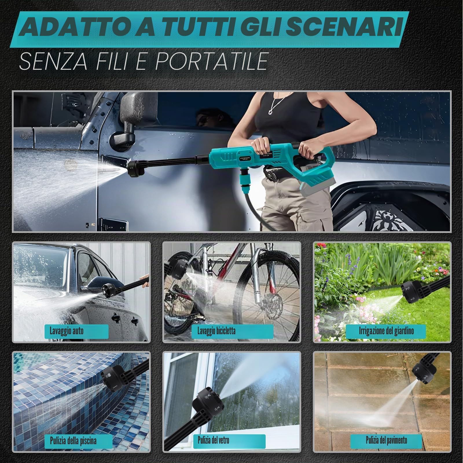 Idropulitrice Portatile per Makita 18V Batteria, 750PSI Idropulitrice a Batteria con Kit di Accessori, Ugello Rotante 6 in 1, Ideale per Auto Barche Giardino