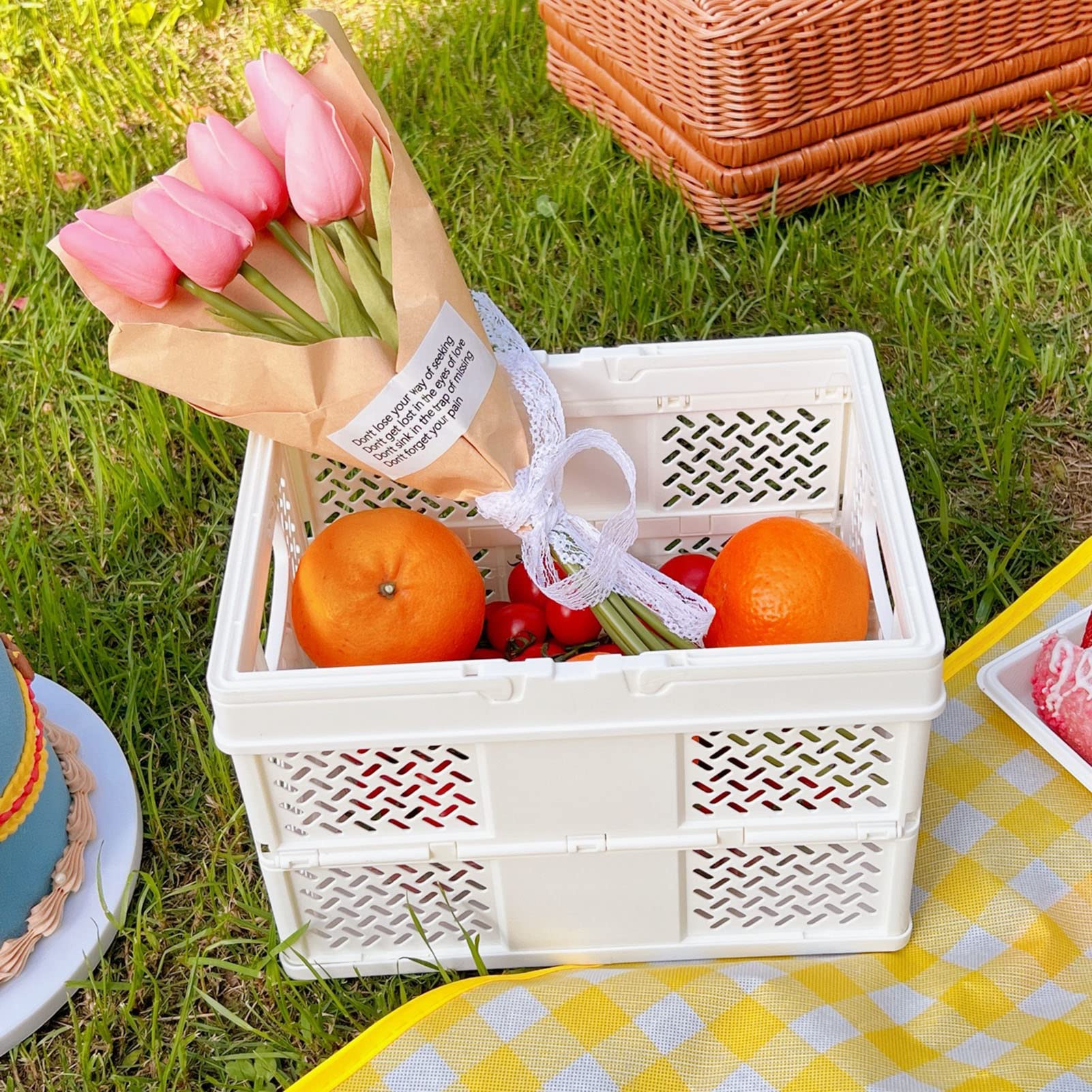 Amazon.com: Plastic Basket with Handle, Folding Picnic Basket