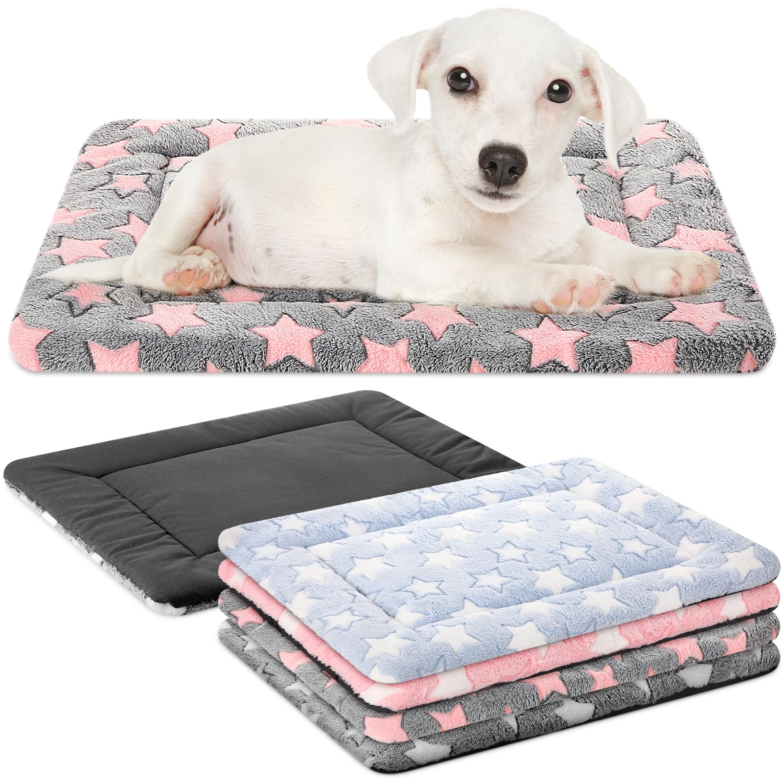 VitalCozy 4 Pcs Winter Dog Crate Pads, Ultra Soft Warm Washable Dog Cat Bed Mat for Pet Crate Comfortable Replaceable Reversible Kennel Pad for Small,