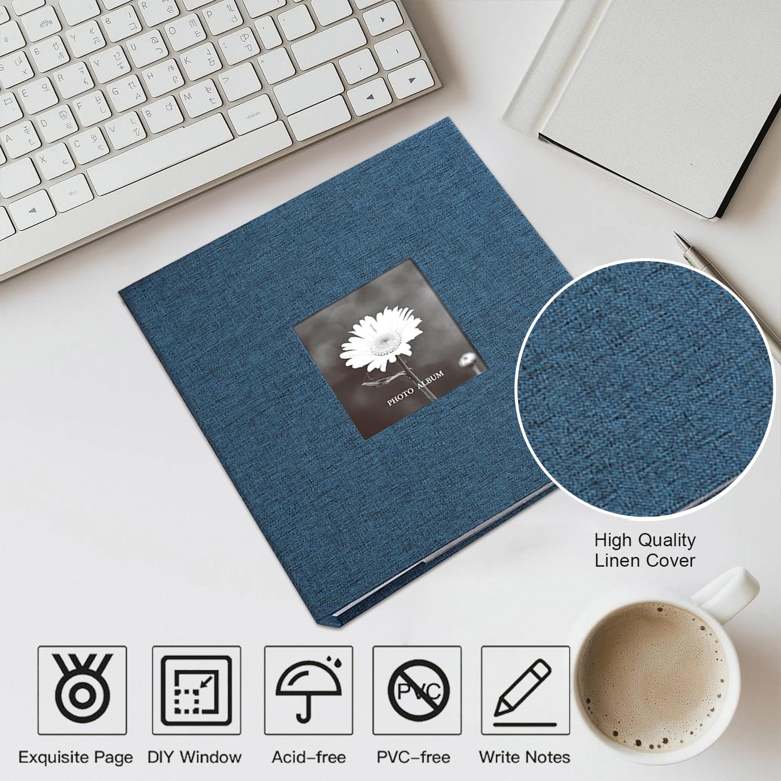 Photo Album 6×4inch with Writing Space- Linen Slip-in Photo Album with Window, 100 Pages/200 Sheets - Image 2