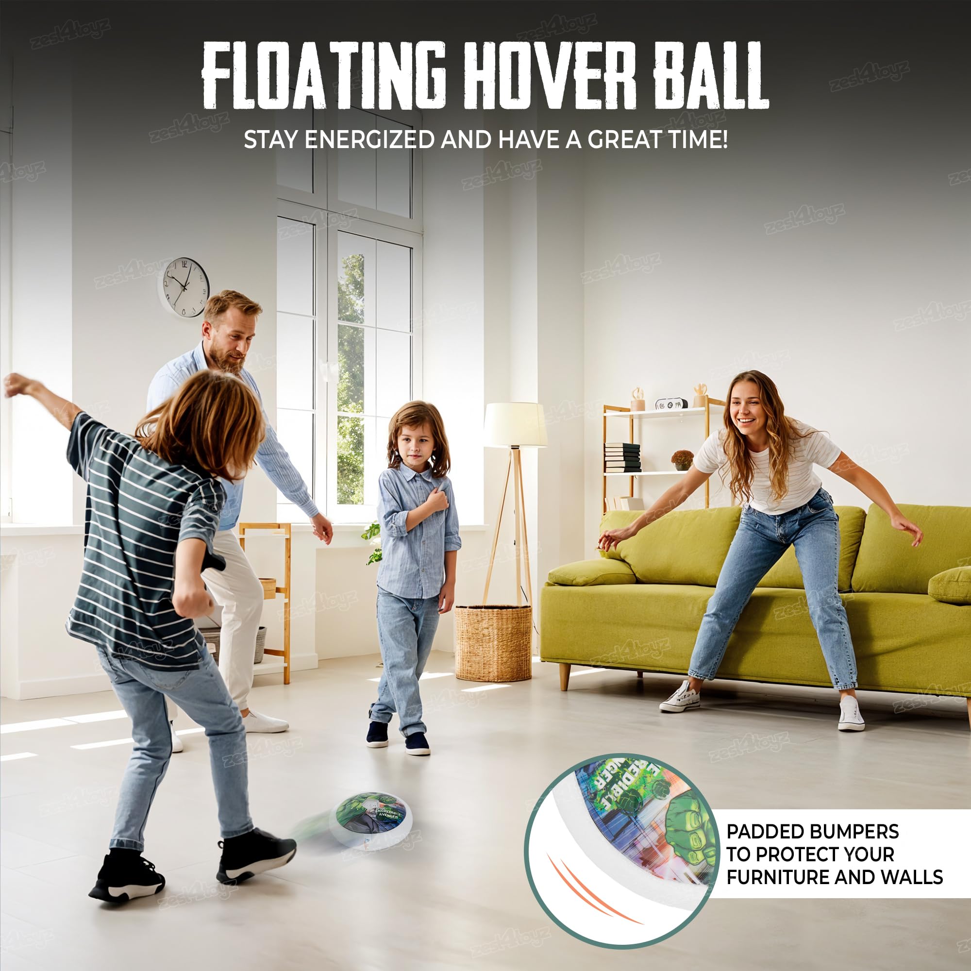 Zest 4 Toyz Hover Football for Kids with LED Lights Floating Football Game with Soft Foam Bumper Air Power Soccer Disc Toy for Indoor Outdoor Sports Activity Game for Boys and Girls- Green 2