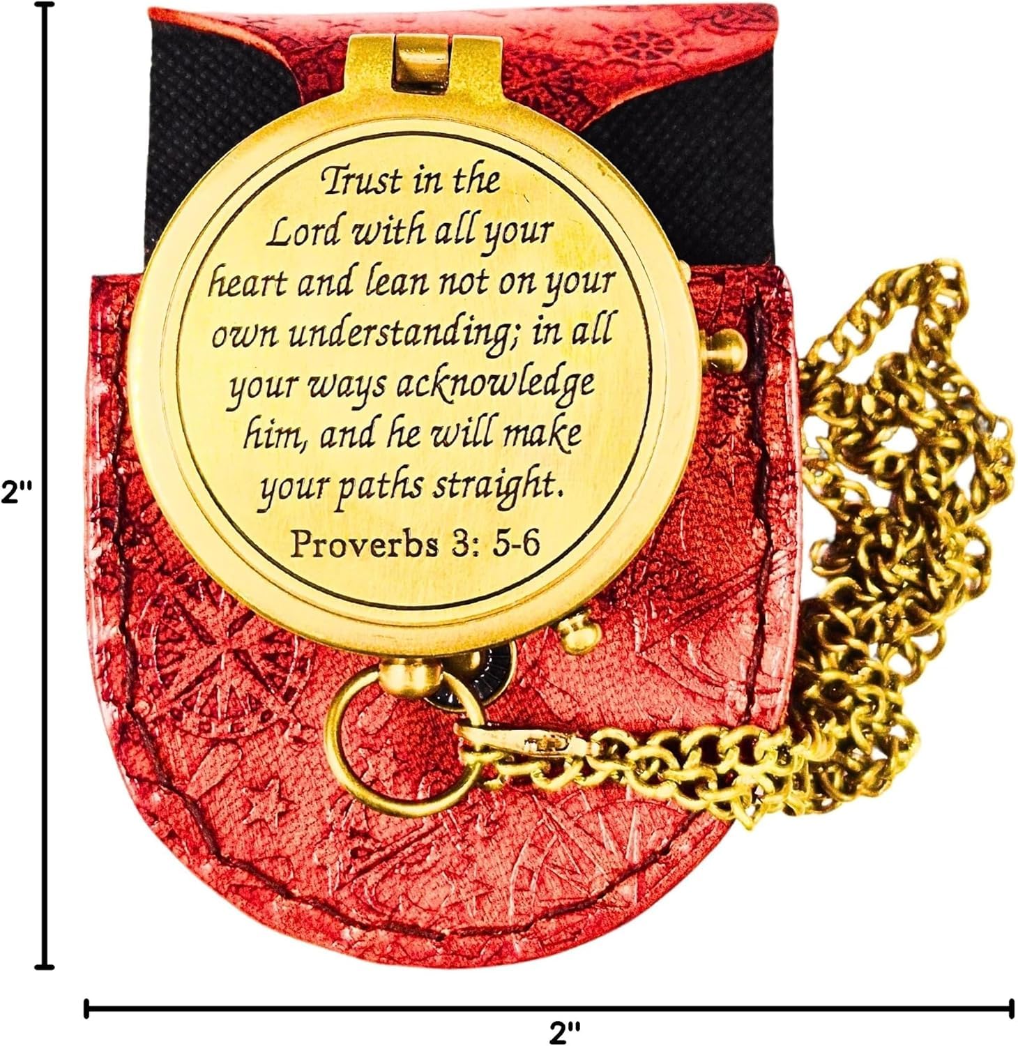 Antique Chain Compass For Hiking Nautical Brass Pocket With Engraved On Leather Case (Trust In The Lord)