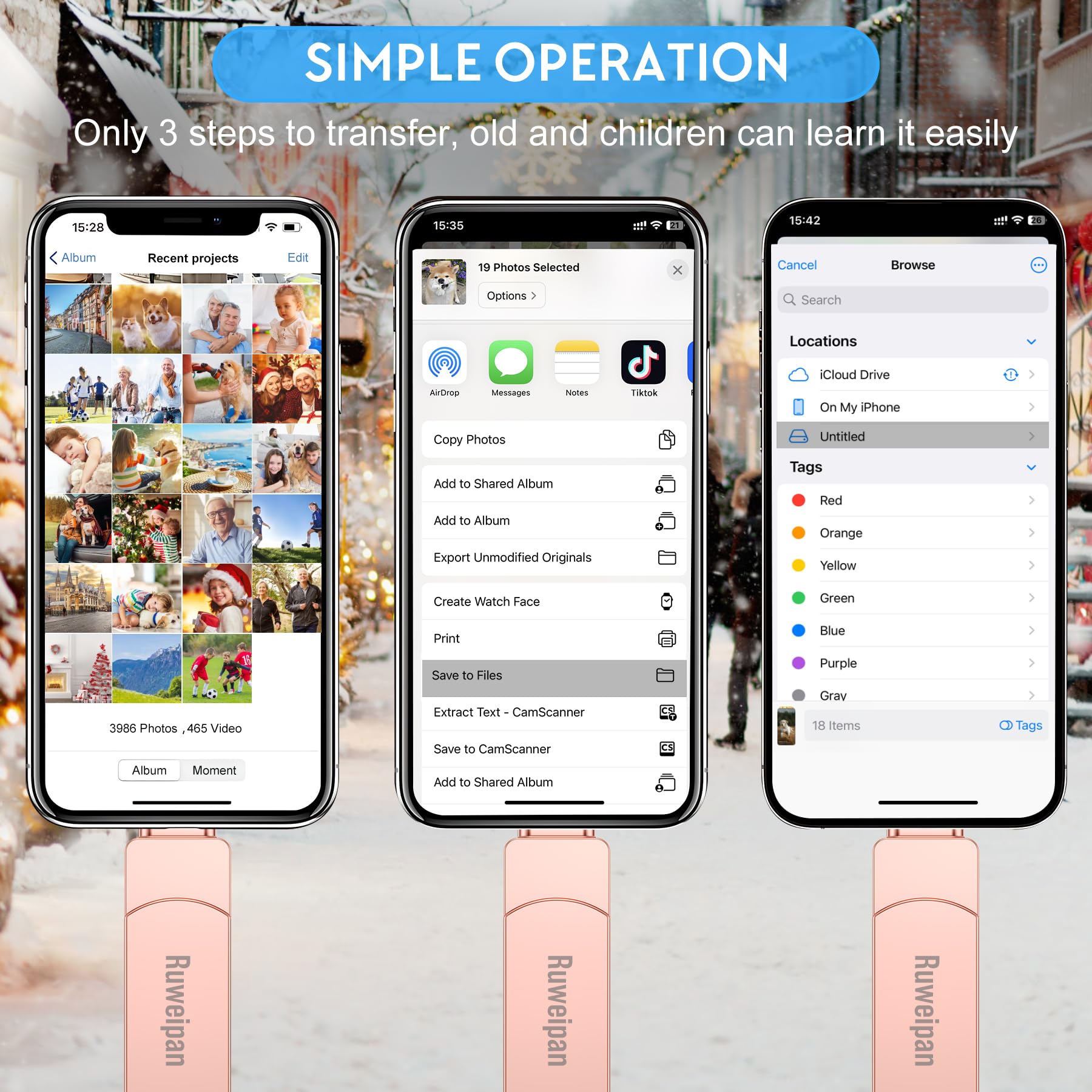 Ruweipan Chiavetta USB per Phone,[Senza APP] 512GB Pendrive USB C 4 in 1 Memoria Esterna USB 3.0 Chiavetta per Scaricare Foto Photostick per OTG Android/Smartphone/PC/Tablet/Pad/iOS(512G,Rosa)