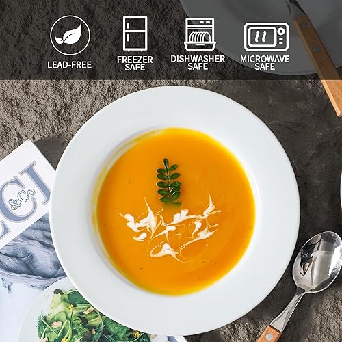 Miniatura 5 de Tazones de cerámica para sopa poco profundos, paquete de 4 platos blancos de cena de Halloween, borde ancho de porcelana, cuencos poco profundos de