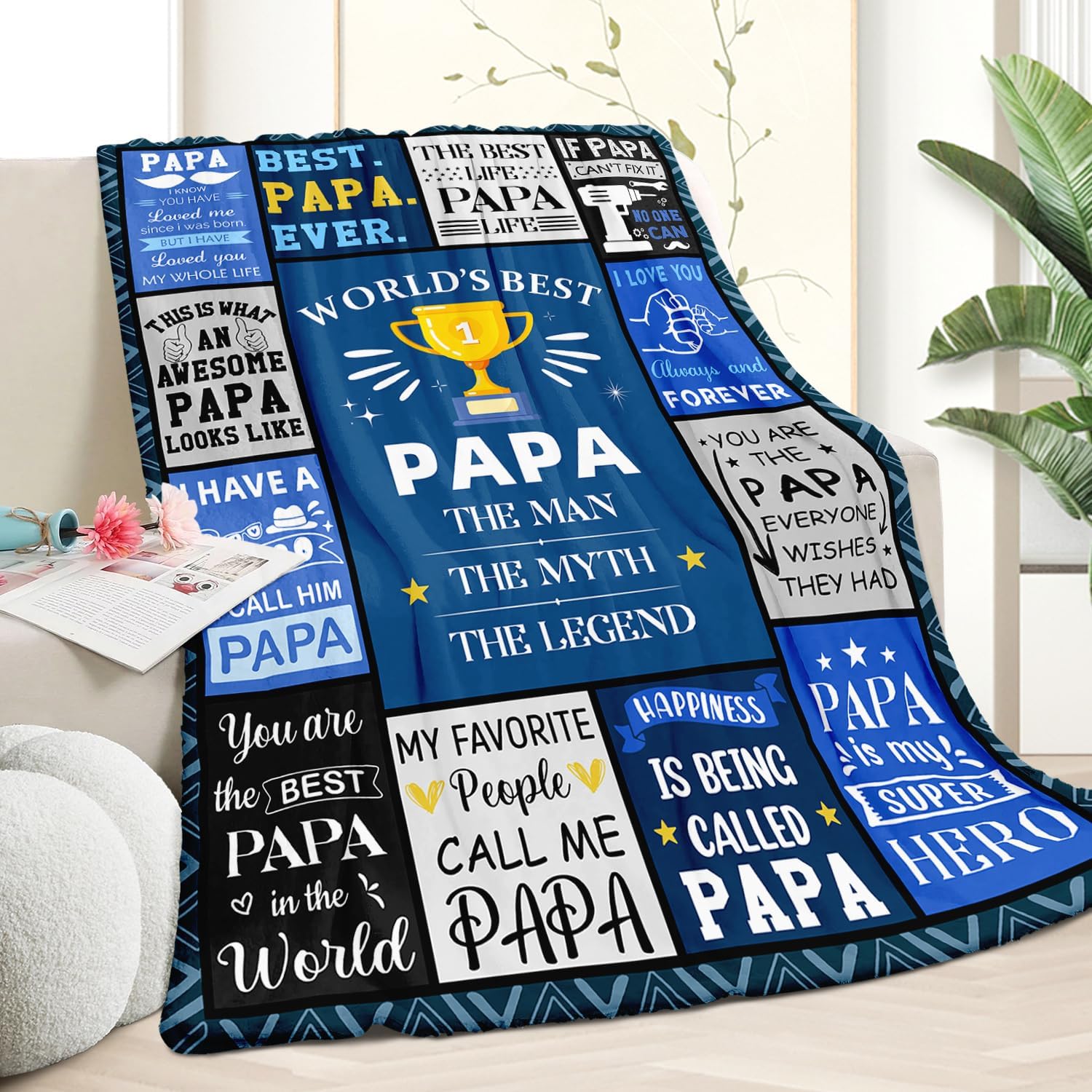 Papa Christmas Blanket Gifts - Papas Birthday Gift - Unique Thanksgiving Fathers Day Birthday Gifts for Papa from Grandkids Grandchildren Granddaughter - Best Papas Ever Gift Blanket 50"X60" - Image 4