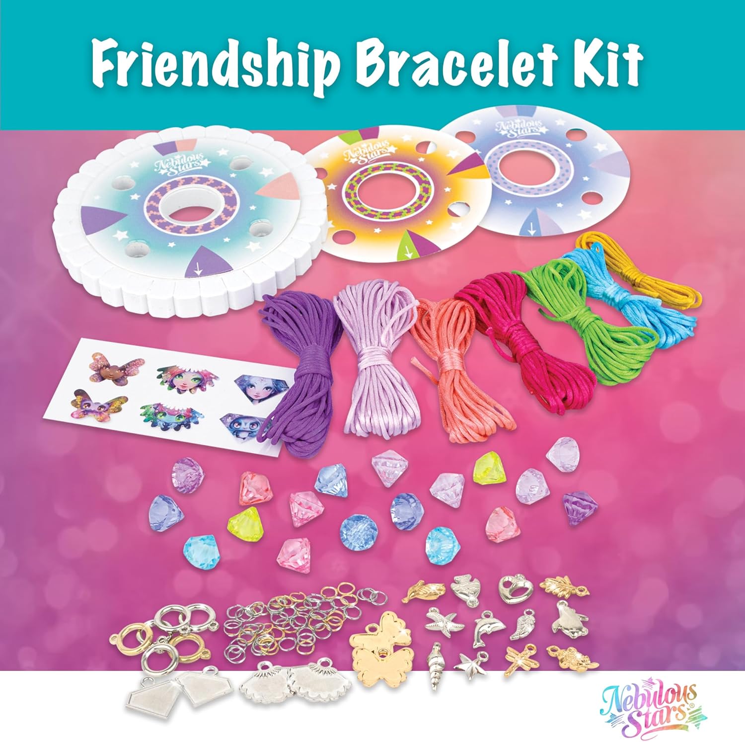 Nebulous Stars Friendship Bracelet Kids Craft Kit - 6 Pcs Colorful DIY Jewelry Set with Charms, Beads, and Silk Cords for Creative Fun, Perfect for Girls Ages 7-12 - Includes Iceana, Hazelia, Coralia