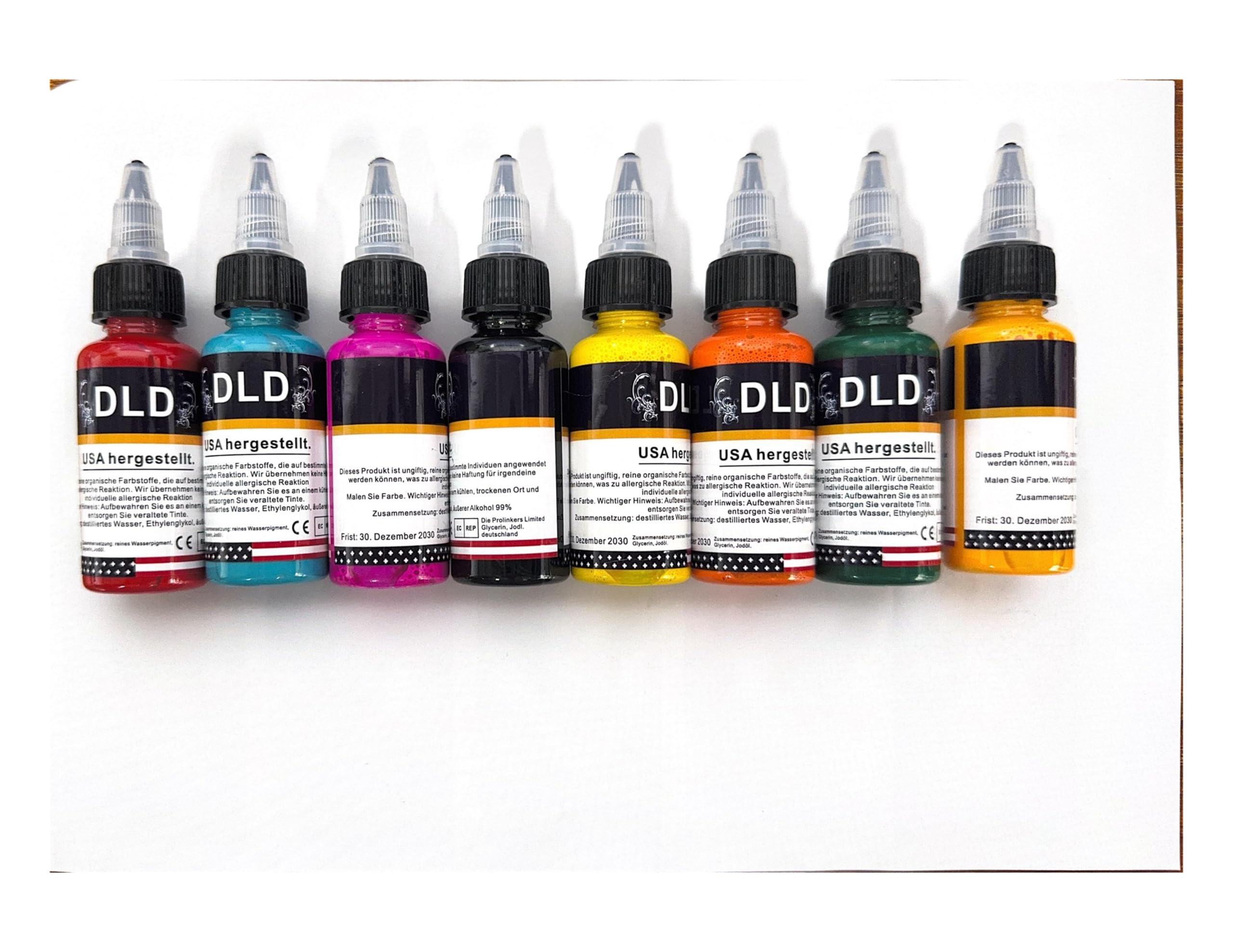 DLD Zestaw wegańskich atramentów do tatuażu 25 x 15 ml – nietoksyczny, bezpieczny dla skóry, profesjonalny trwały kolorowy pigment do tatuażu (po 14 g)