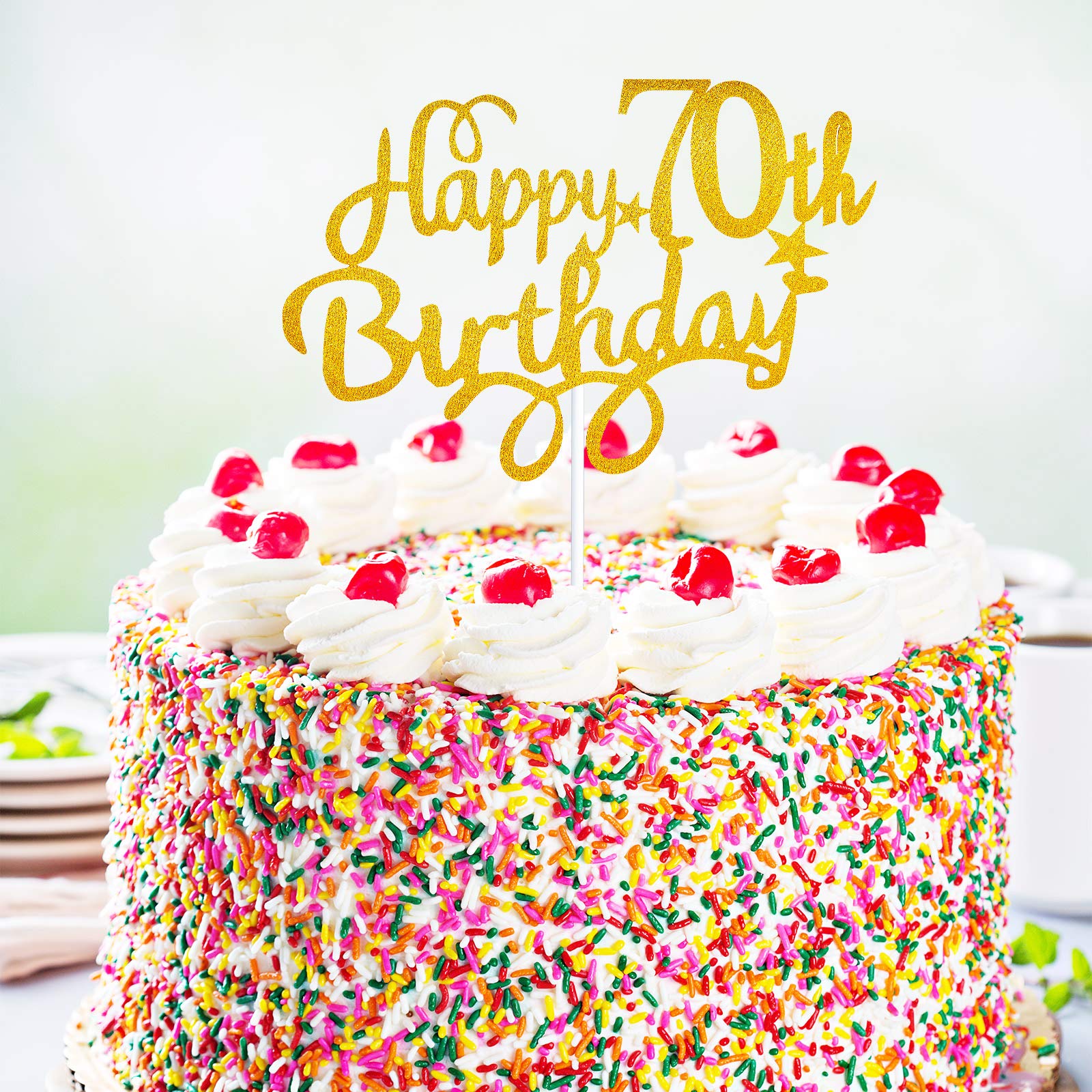 Kuchendekoration Zum 70. Geburtstag – 12 Goldglitzernde Cupcake-Topper Mit Sprüchen Wie 'Cheers To 70'